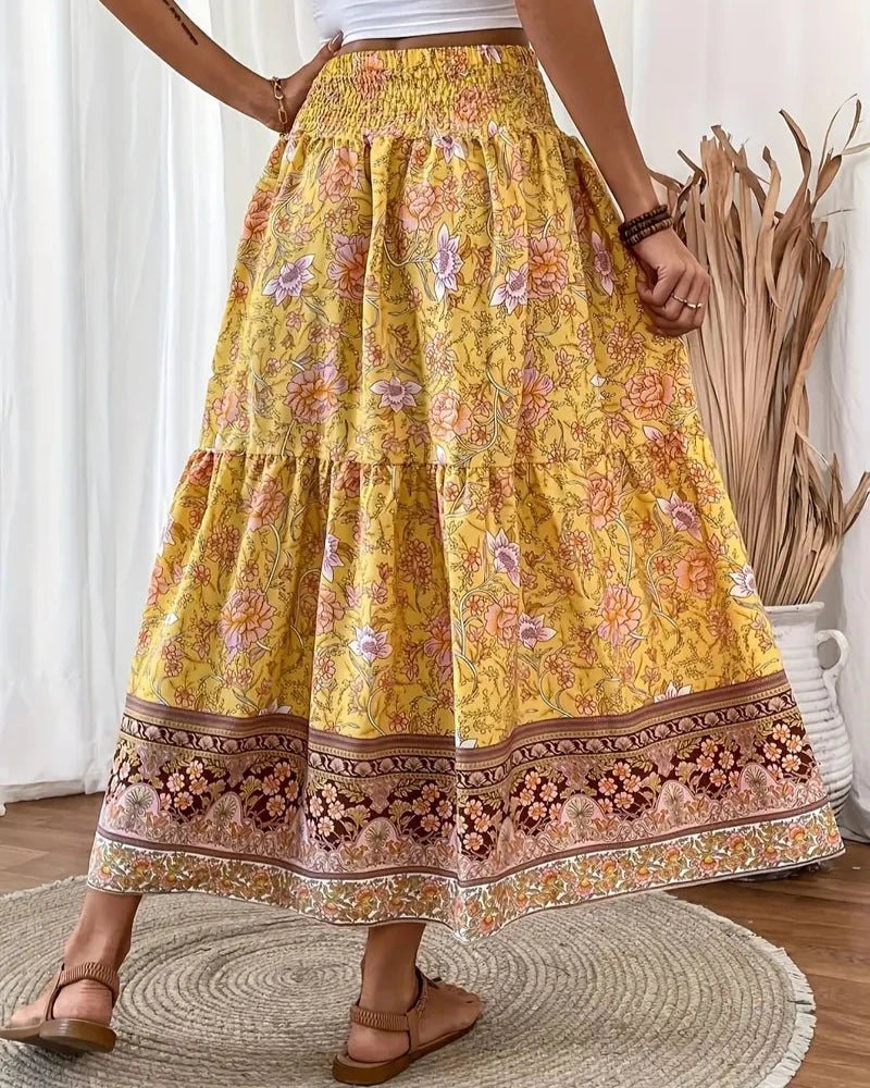 Lily – Effortless Floral Print Ruffle Hem Skirt for Summer - Skirt - Boho Style