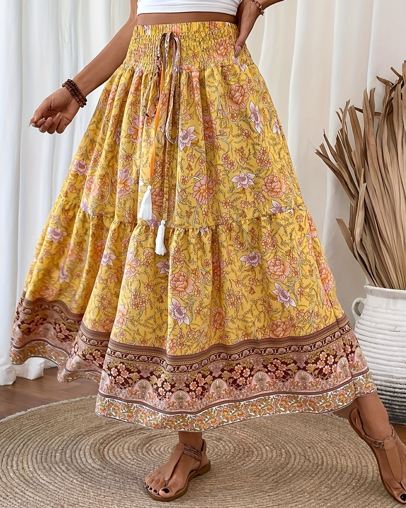 Lily – Effortless Floral Print Ruffle Hem Skirt for Summer - Skirt - Boho Style