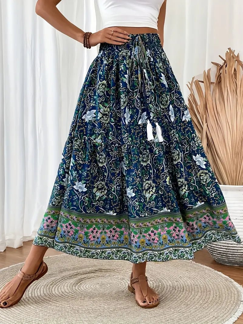 Lily – Effortless Floral Print Ruffle Hem Skirt for Summer - Skirt - Boho Style