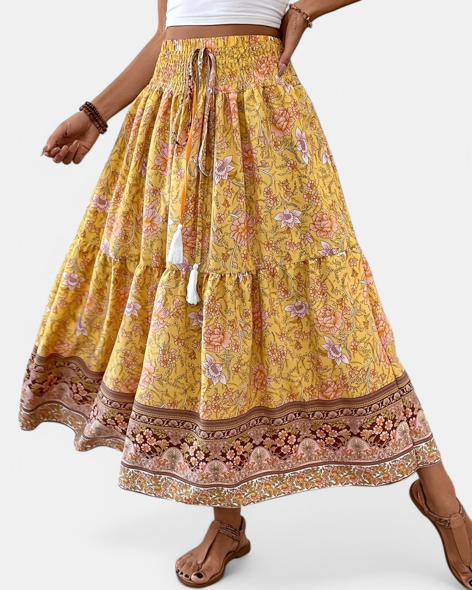 Lily – Effortless Floral Print Ruffle Hem Skirt for Summer - Skirt - Boho Style