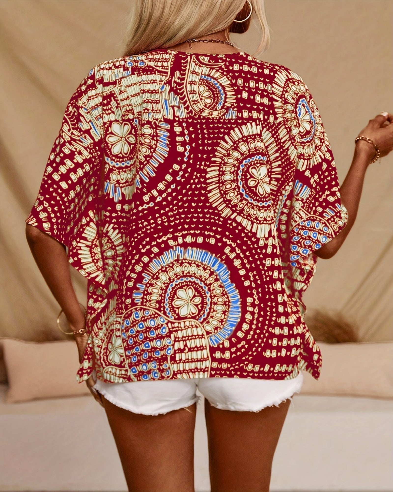 Lucy – Plus Size Cotton Boho V - Neck Batwing Blouse - Blouse - Boho Style