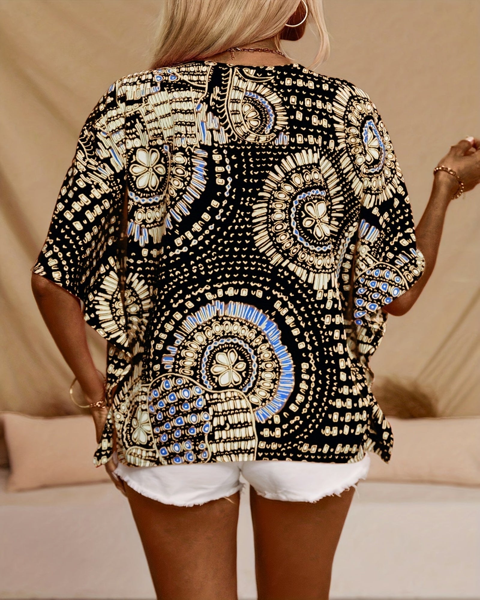 Lucy – Plus Size Cotton Boho V - Neck Batwing Blouse - Blouse - Boho Style