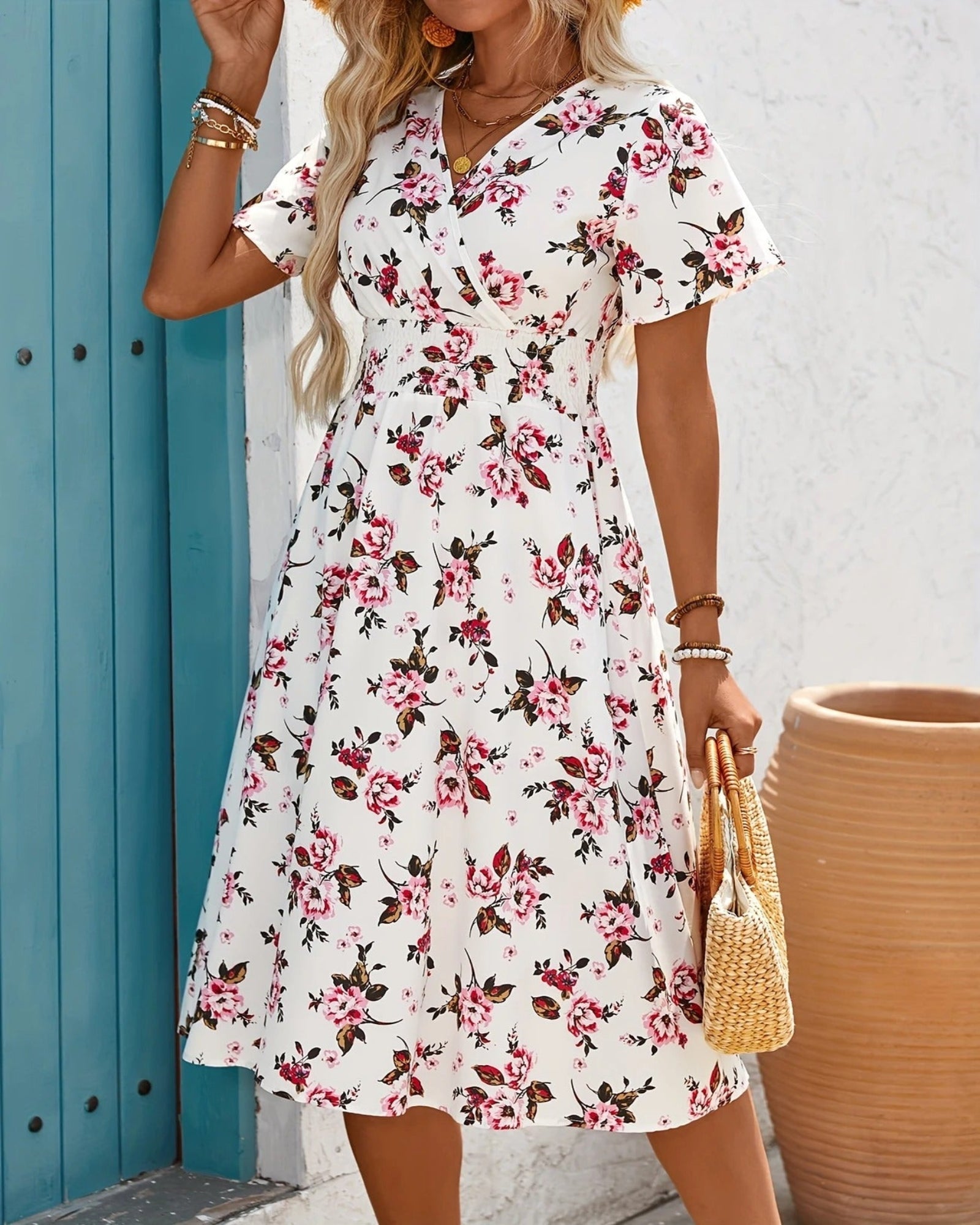 Lumielle – Lightweight Boho Floral V - Neck Dress - Dresses - Boho Style