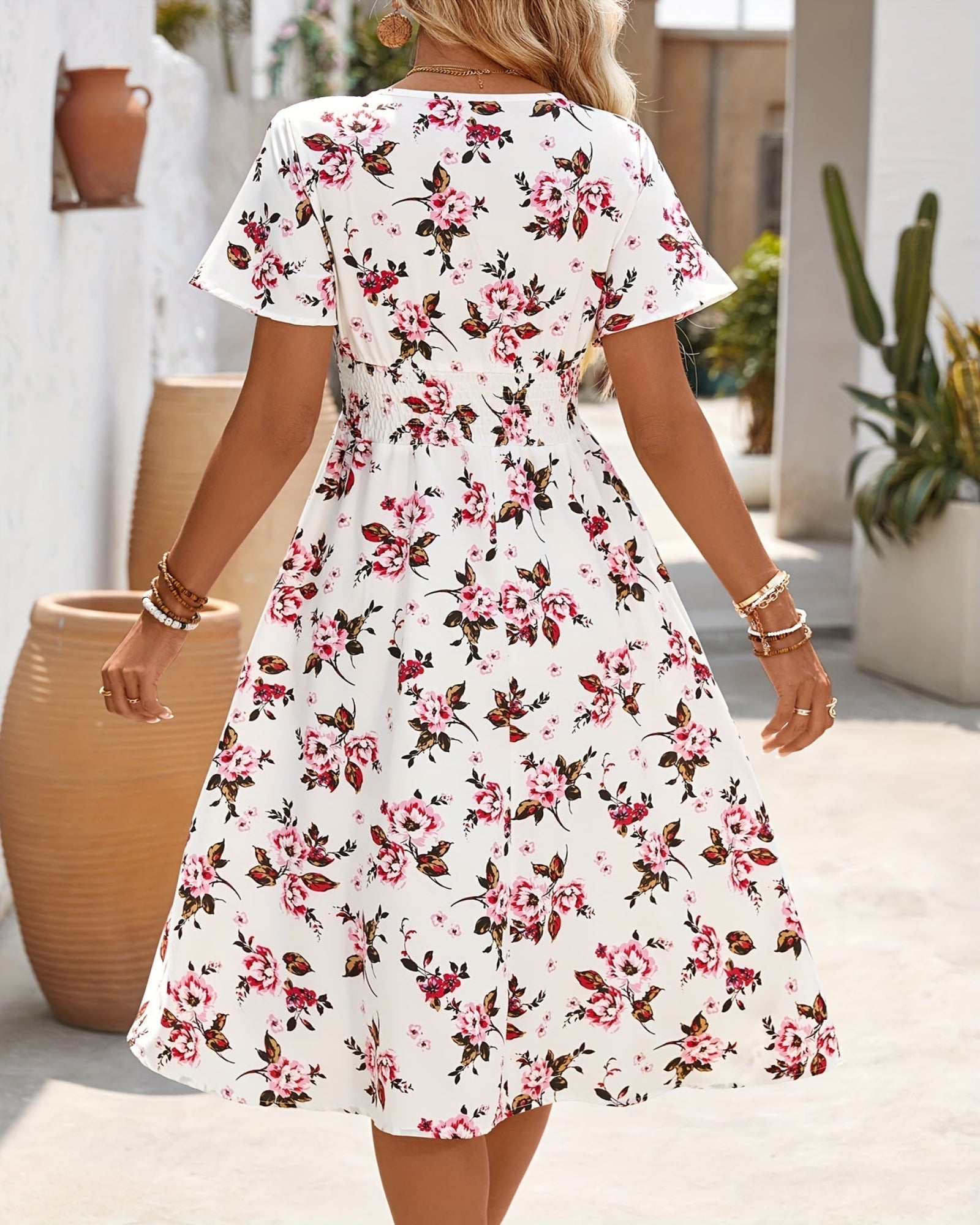 Lumielle – Lightweight Boho Floral V - Neck Dress - Dresses - Boho Style