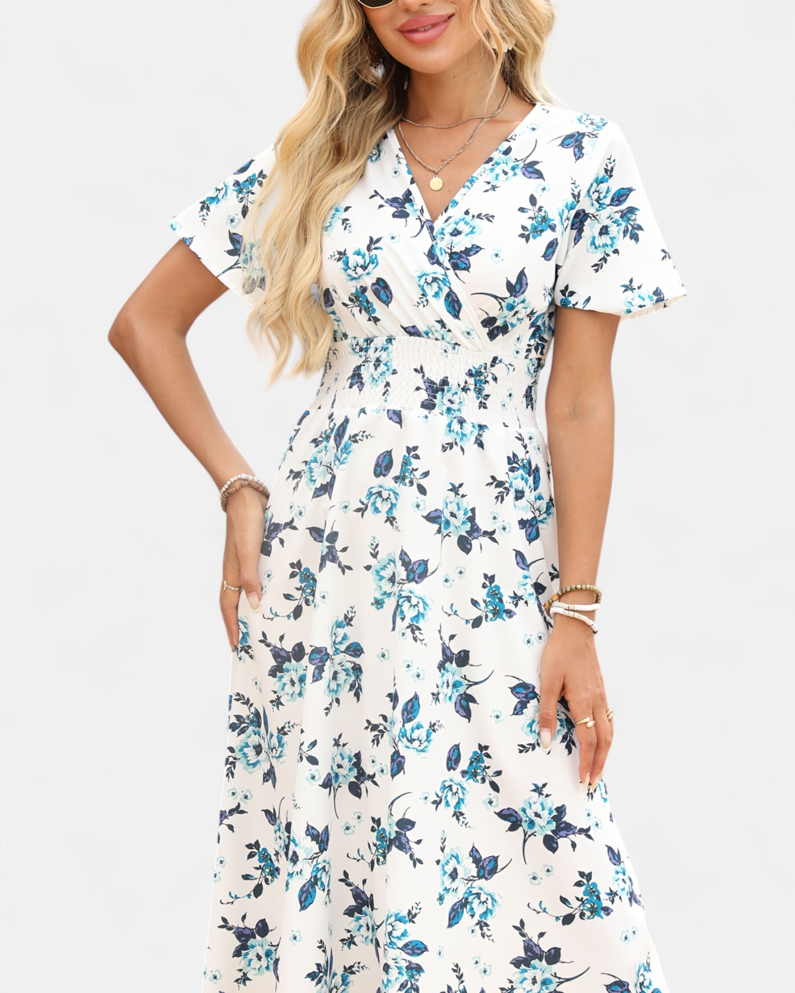 Lumielle – Lightweight Boho Floral V - Neck Dress - Dresses - Boho Style
