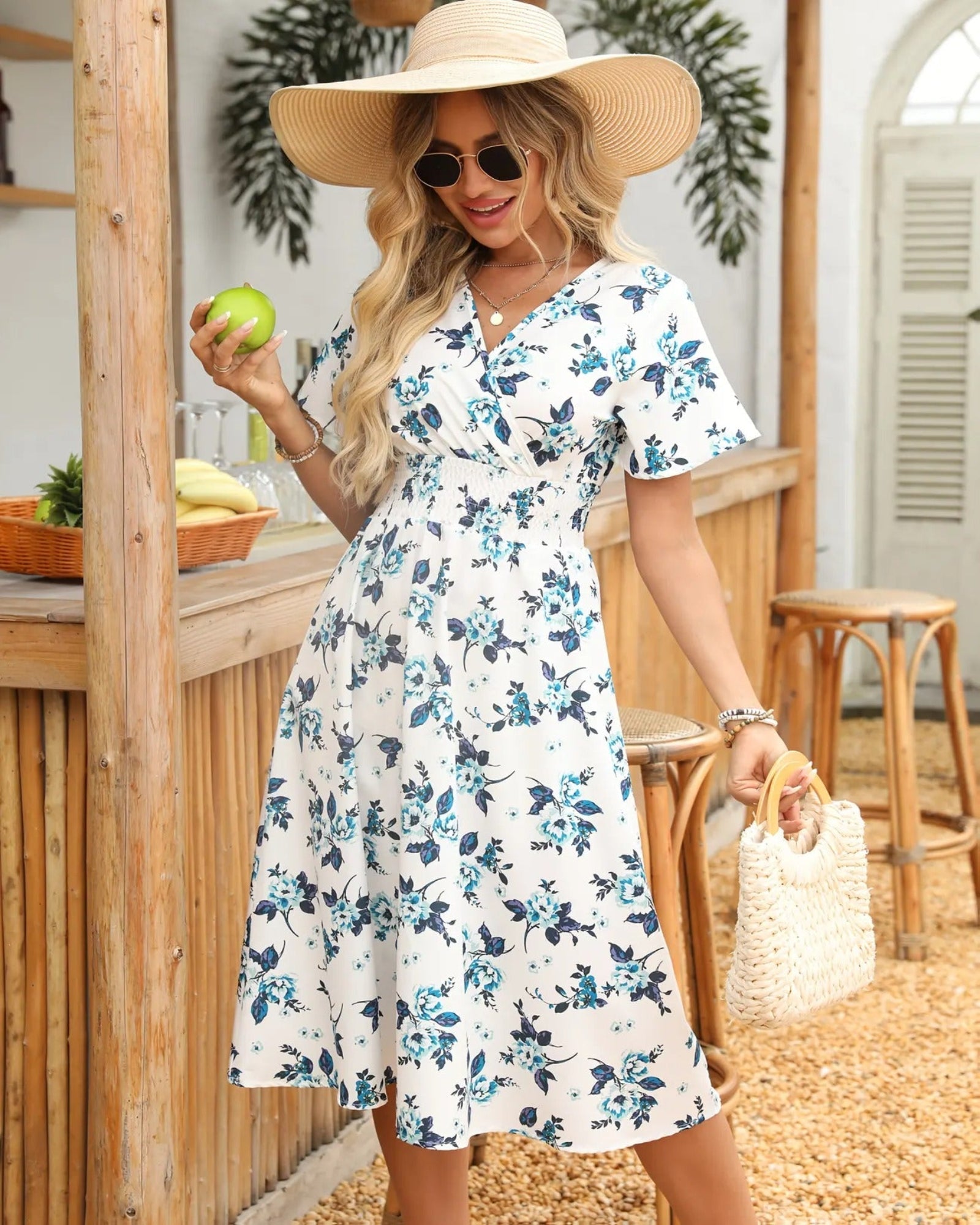 Lumielle – Lightweight Boho Floral V - Neck Dress - Dresses - Boho Style