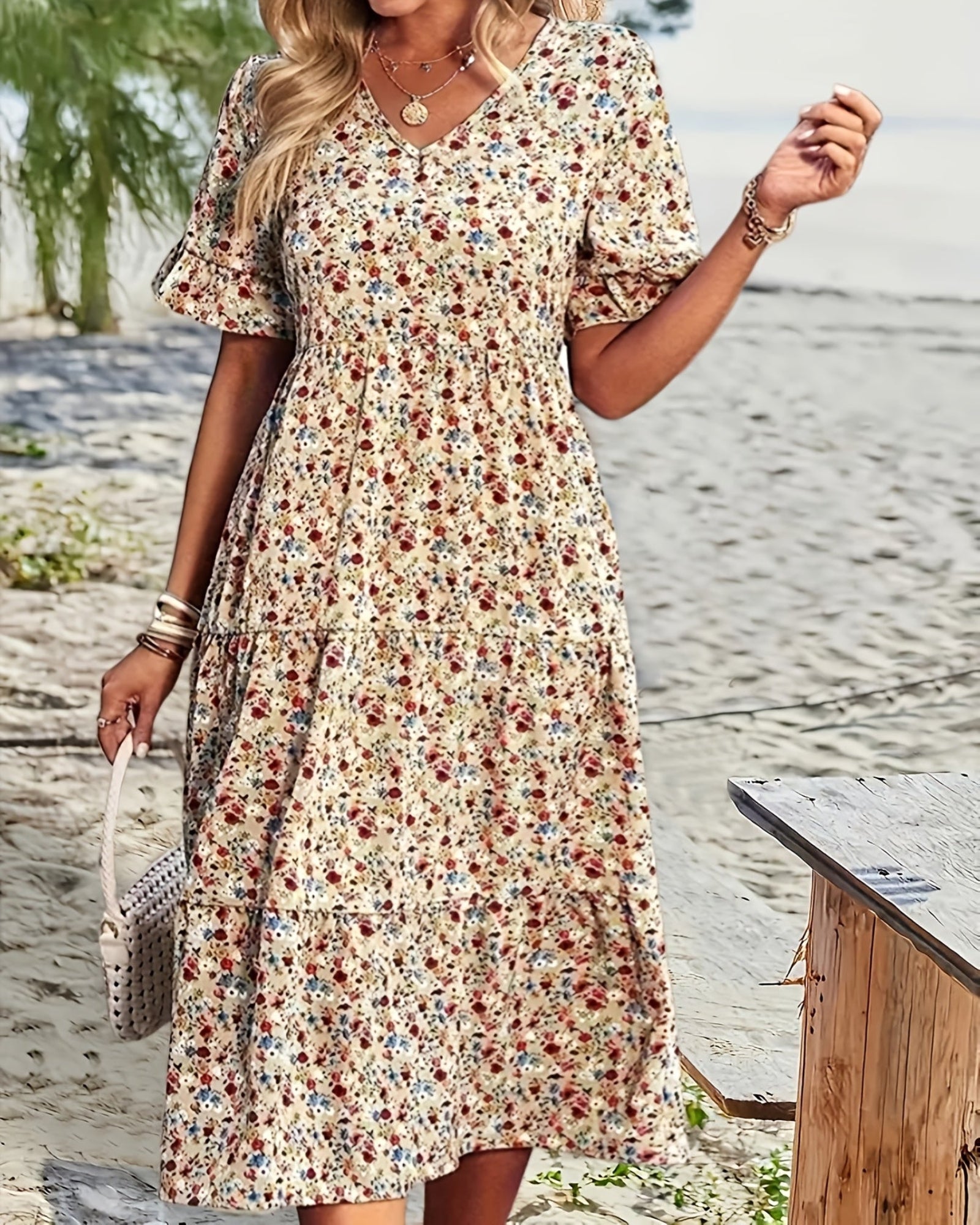 Luna – Plus - Size Bohemian V - Neck Floral Maxi Dress - Dress - Boho Style