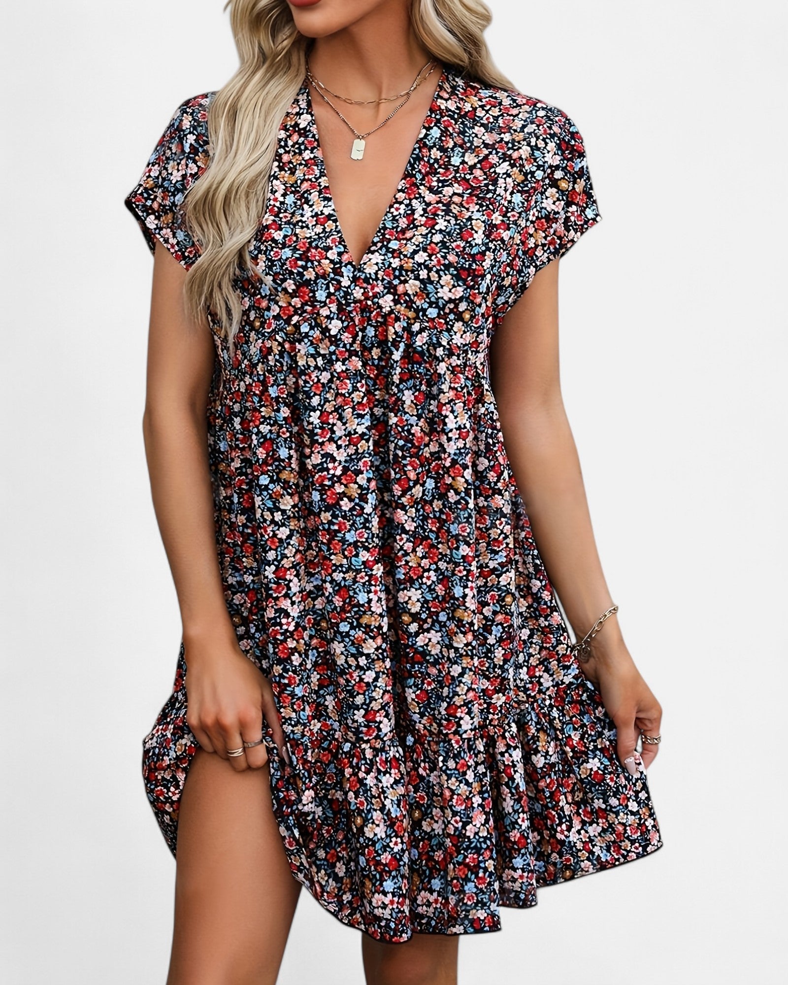 Luna – Relaxed V - Neck Bohemian Print Dress - Dress - Boho Style