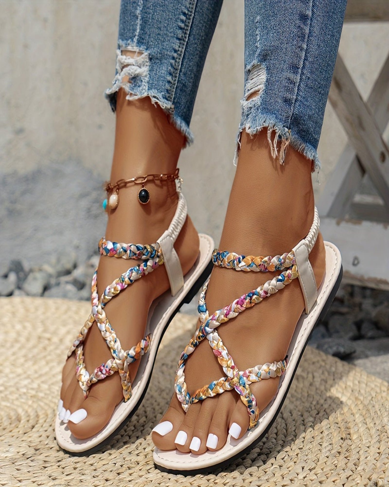 Lydia – Stylish Boho Braided Flat Sandals - Sandals - Boho Style