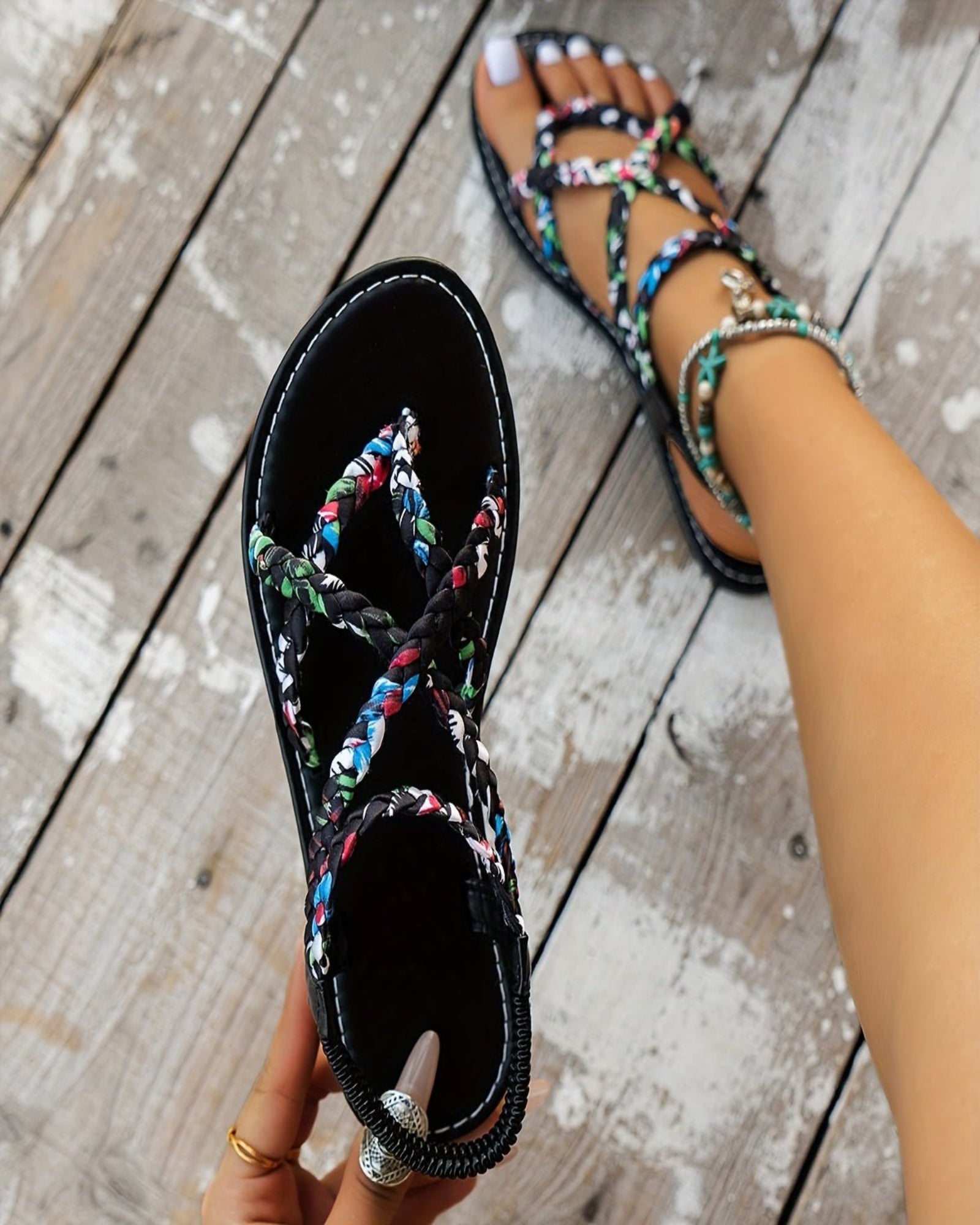 Lydia – Stylish Boho Braided Flat Sandals - Sandals - Boho Style