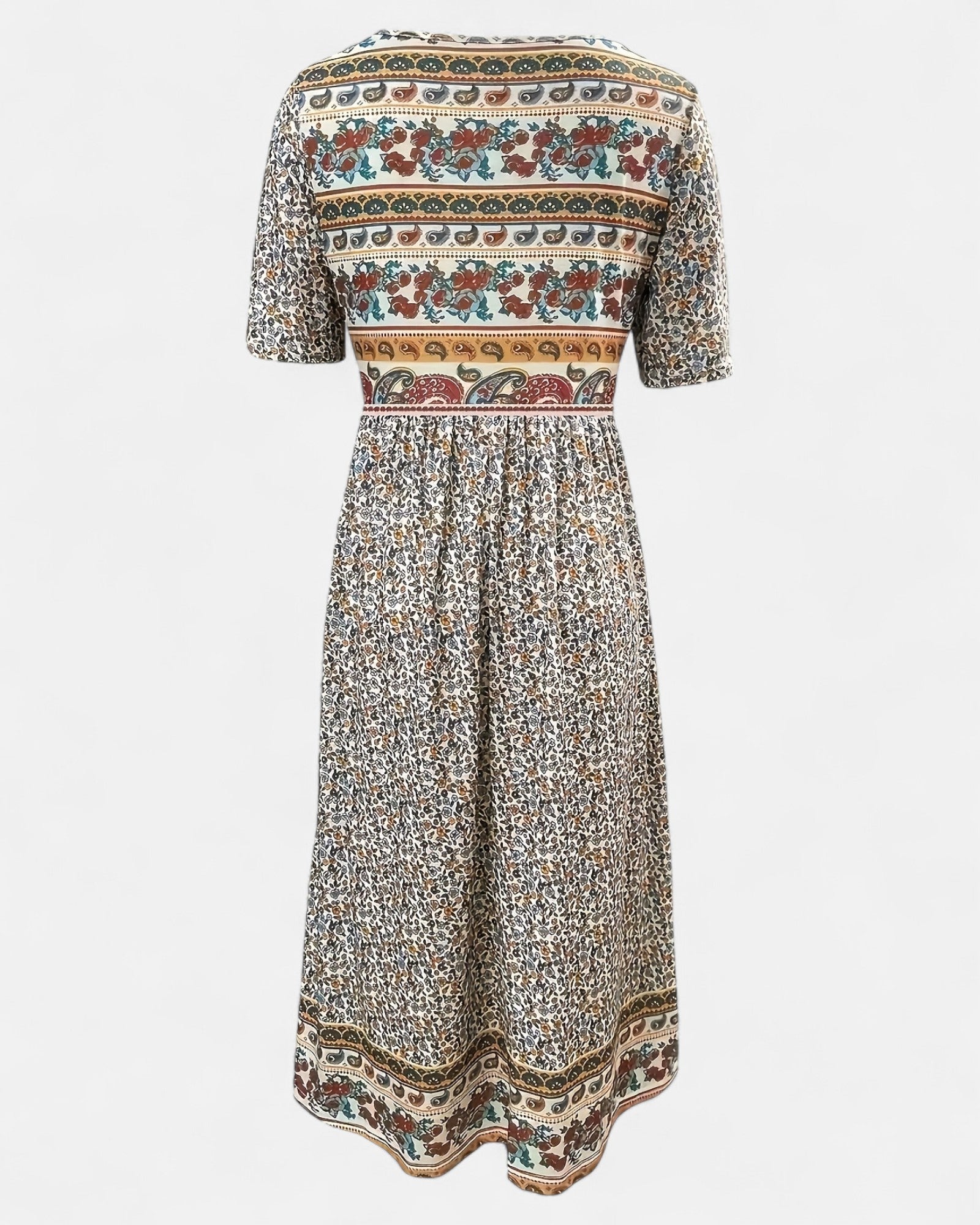 Mabel – Effortlessly Chic Boho Paisley Dress - Boho Style - Rose Red - S -