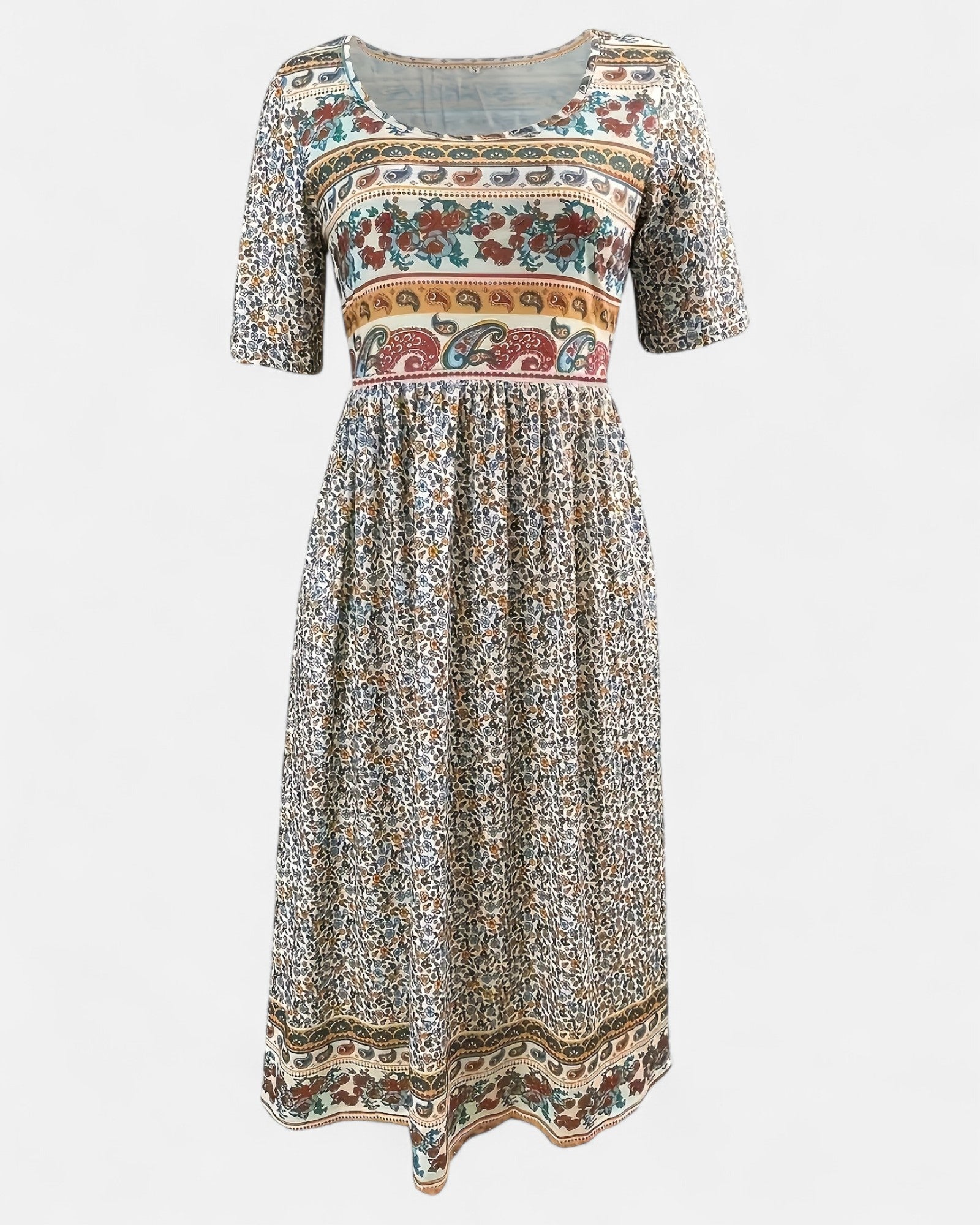 Mabel – Effortlessly Chic Boho Paisley Dress - Boho Style - Rose Red - S -