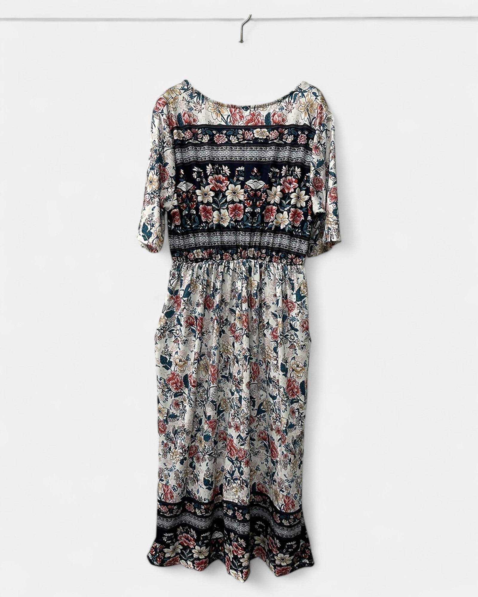 Mabel – Effortlessly Chic Boho Paisley Dress - Boho Style - Rose Red - S -