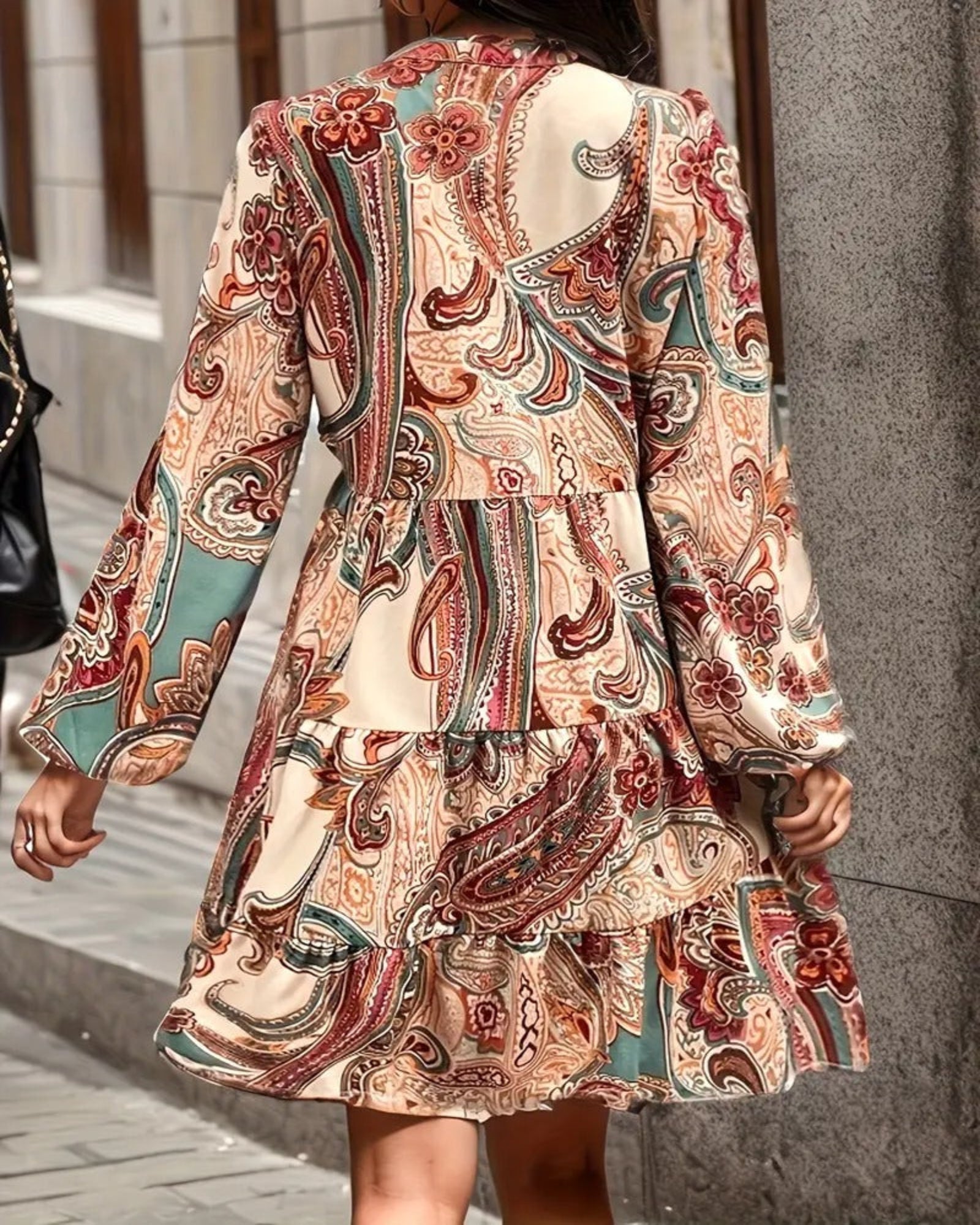 Mavis – Boho Paisley V Neck A - Line Dress - Dress - Boho Style
