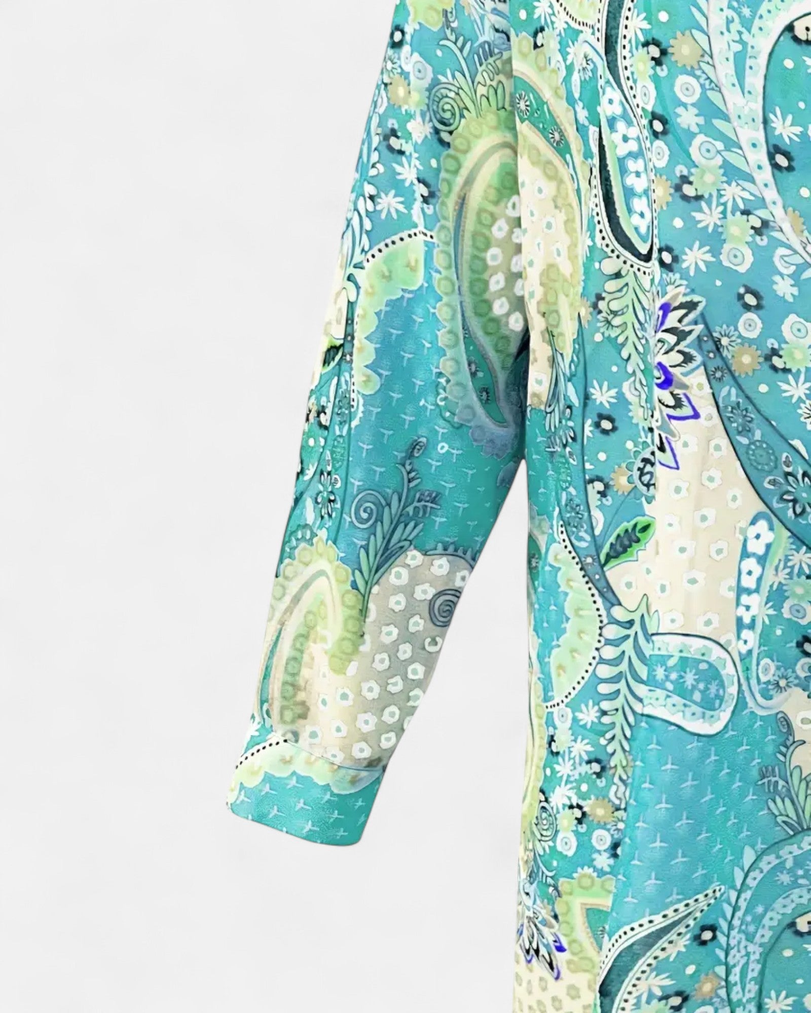 Megan – Plus - Size Boho Floral Tunic with Button Detail - Boho Style - Cyan - 0XL -