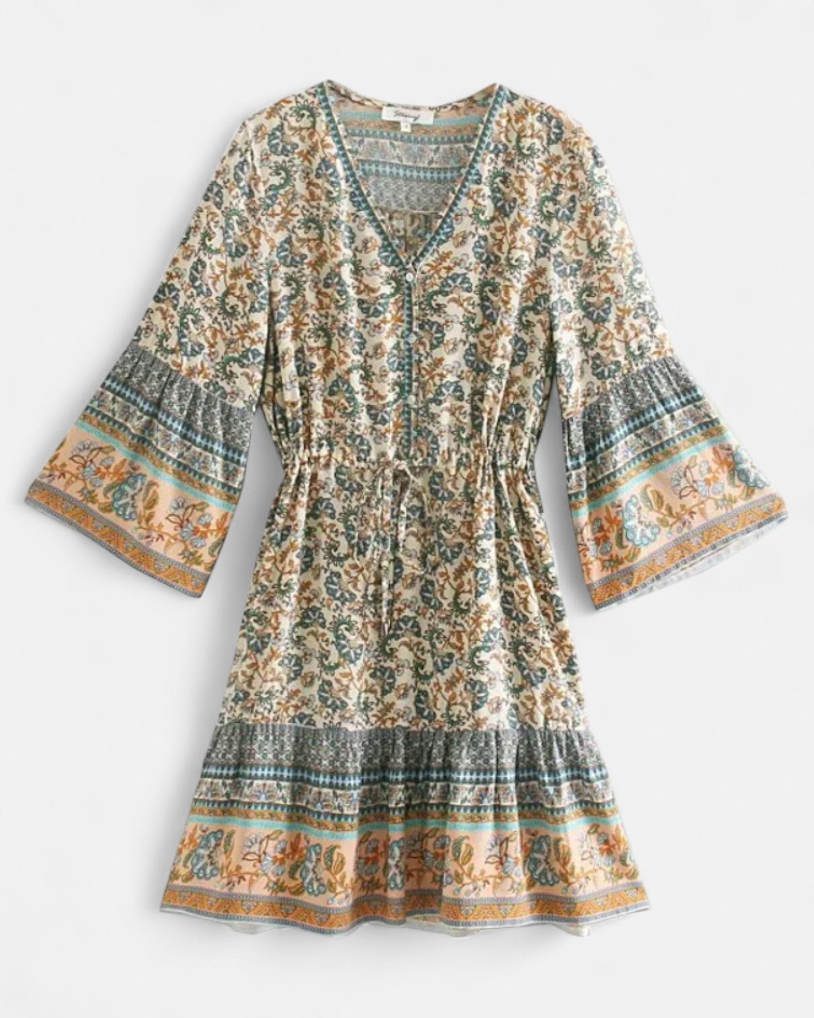 Nellie – Bohemian Floral Cotton V - Neck Mini Dress - Dress - Boho Style