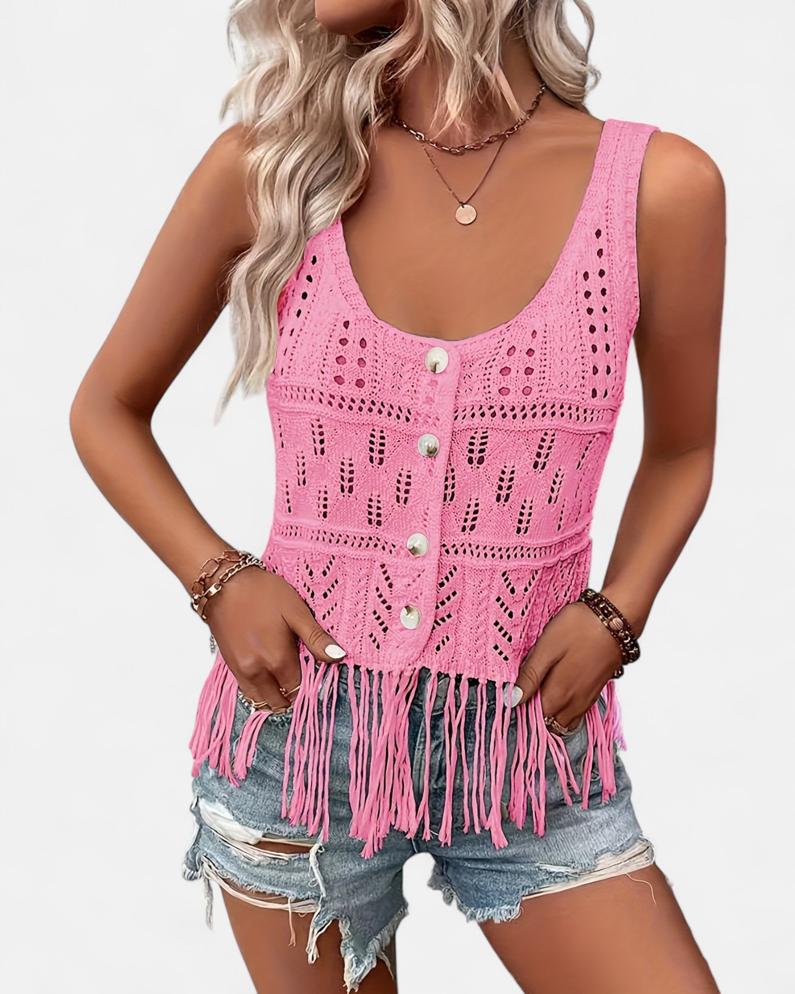 Nellie – Boho Knit Cami Top with Tassels - Cami Top - Boho Style