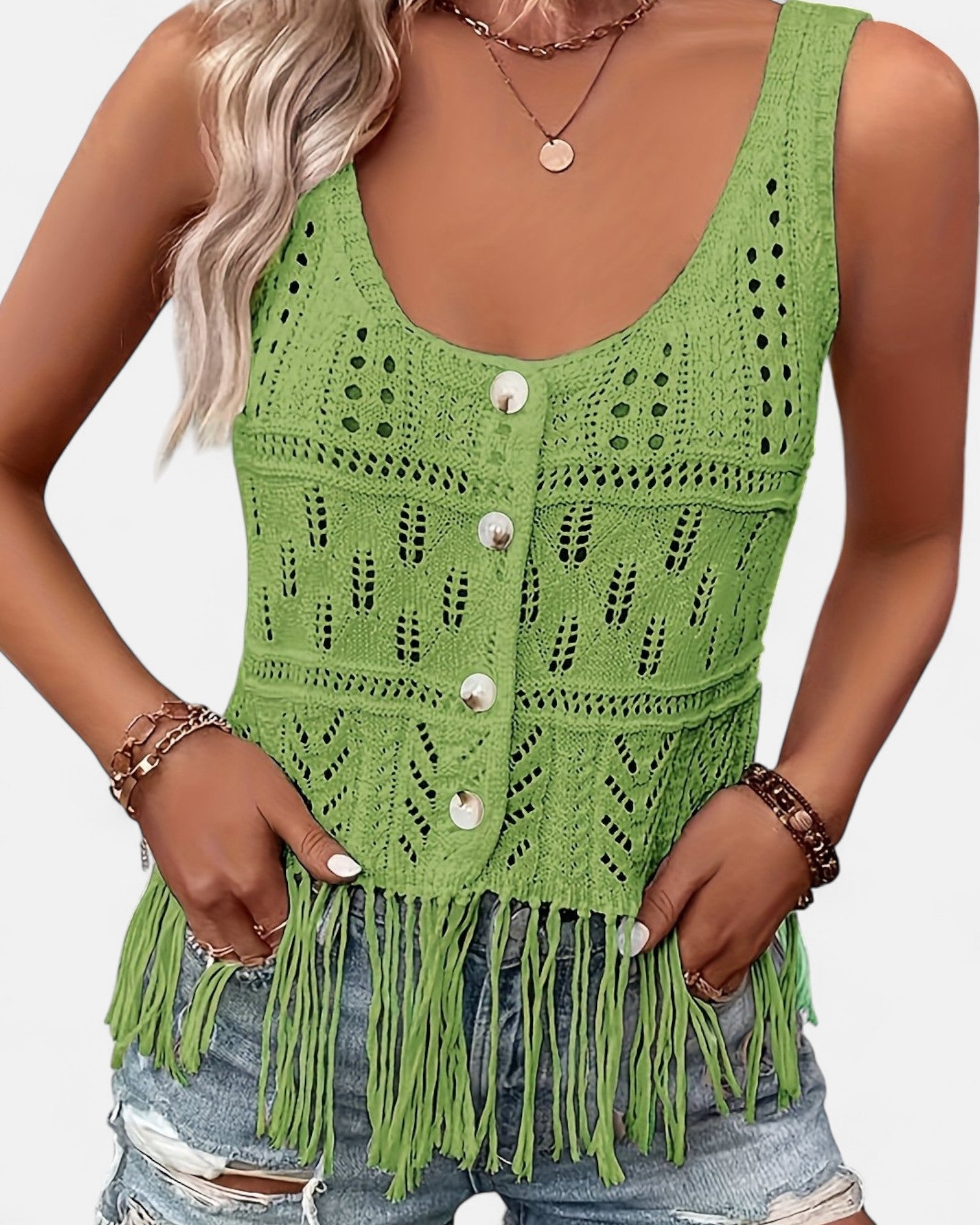 Nellie – Boho Knit Cami Top with Tassels - Cami Top - Boho Style