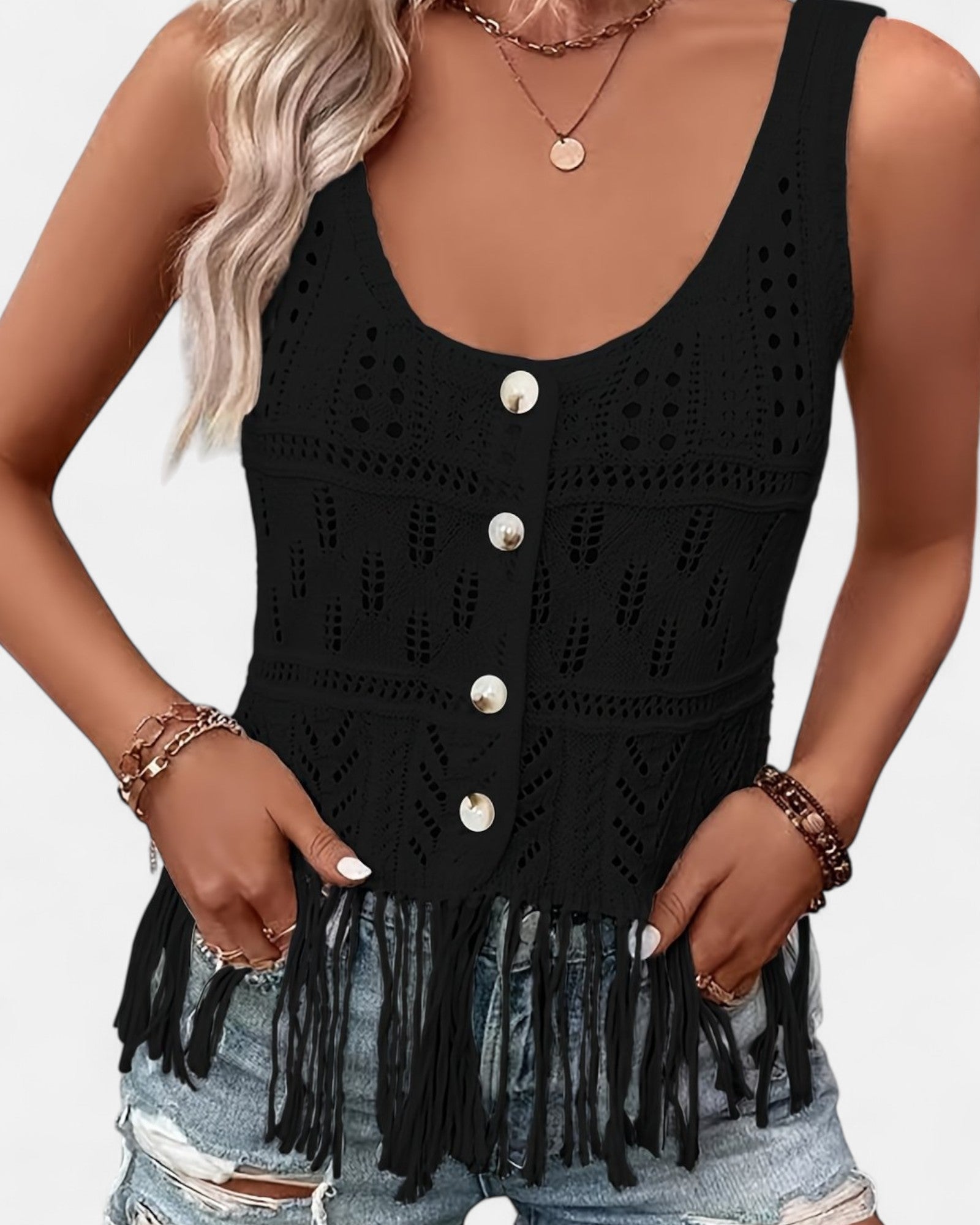 Nellie – Boho Knit Cami Top with Tassels - Cami Top - Boho Style