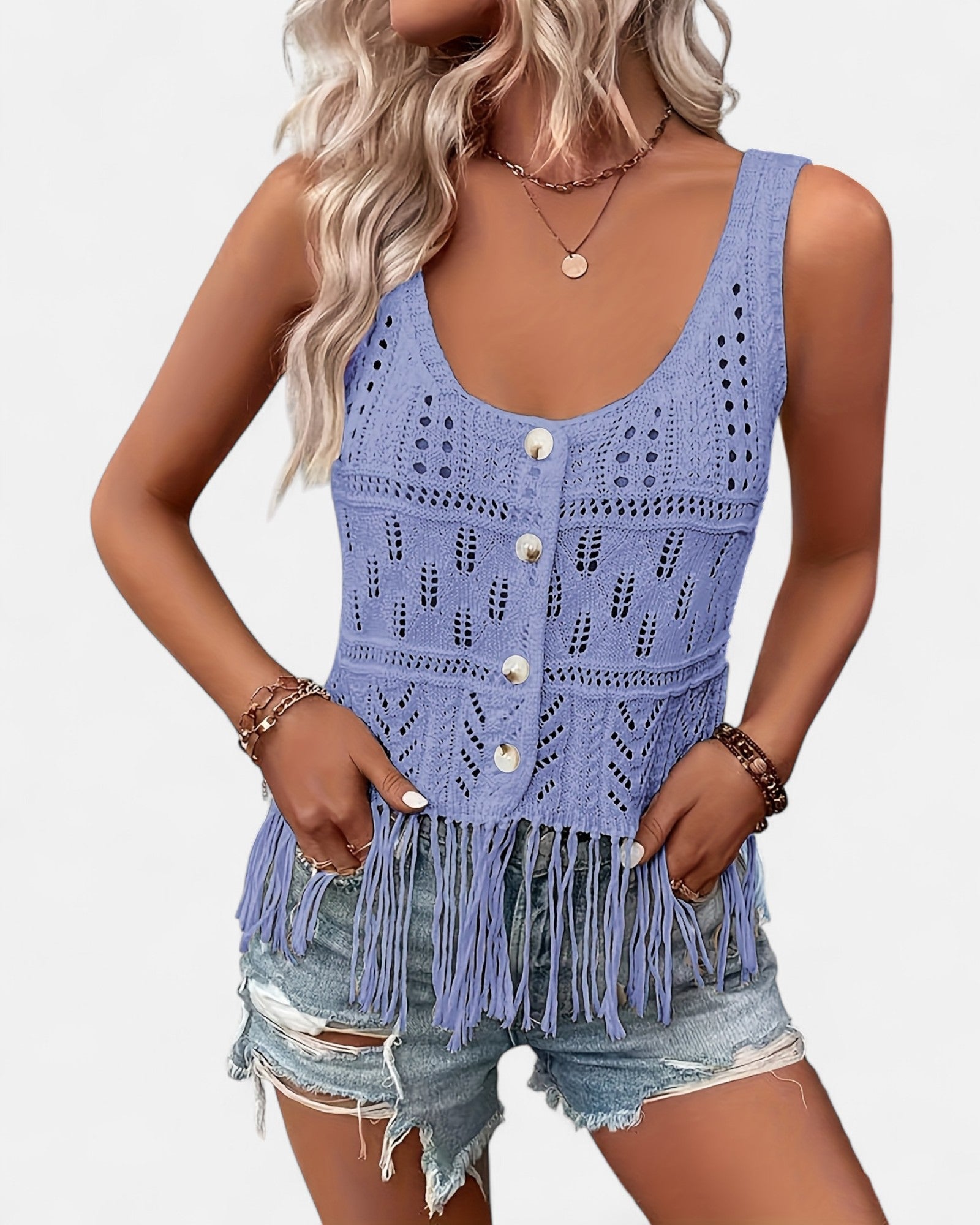Nellie – Boho Knit Cami Top with Tassels - Cami Top - Boho Style