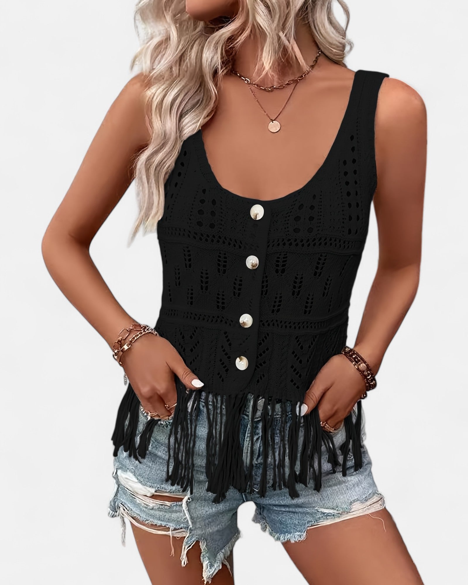 Nellie – Boho Knit Cami Top with Tassels - Cami Top - Boho Style