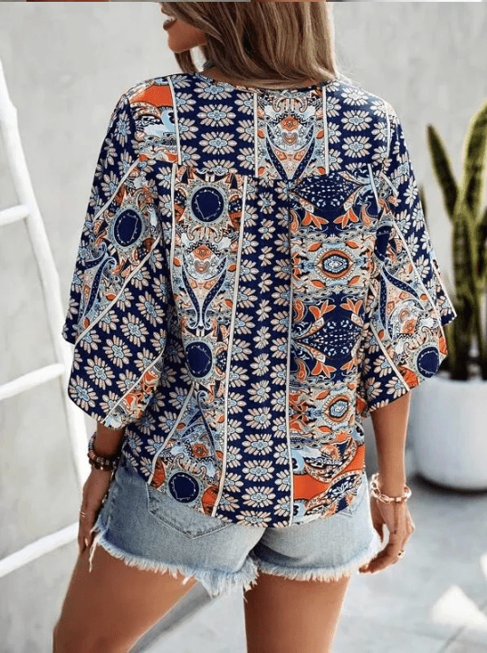 Nesta – Boho Plus Size V - Neck Blouse - Blouse - Boho Style