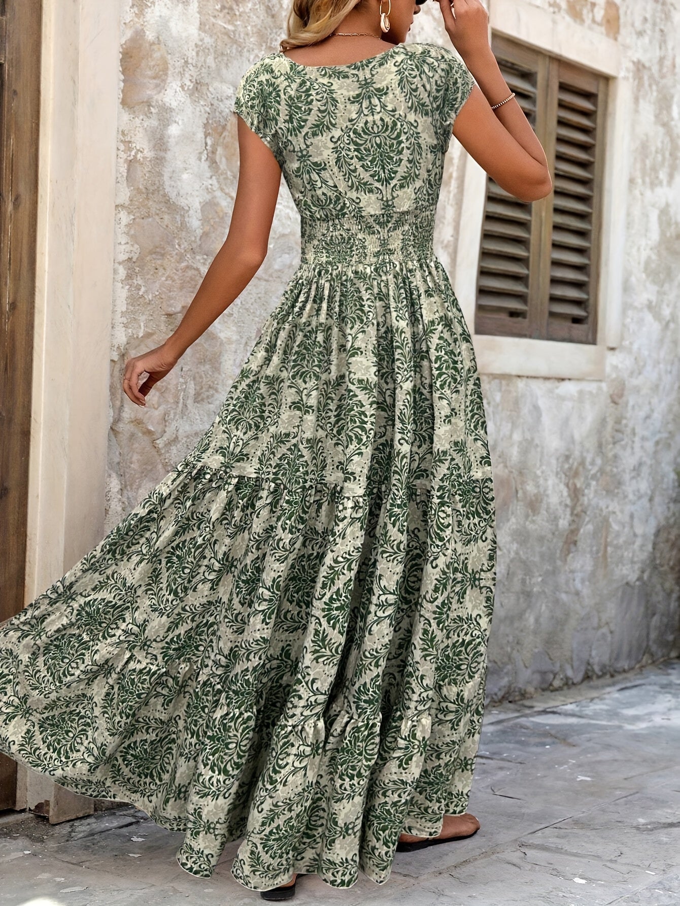 Nevaeh – Boho Printed Patchwork V - Neck Maxi Dress - Dress - Boho Style