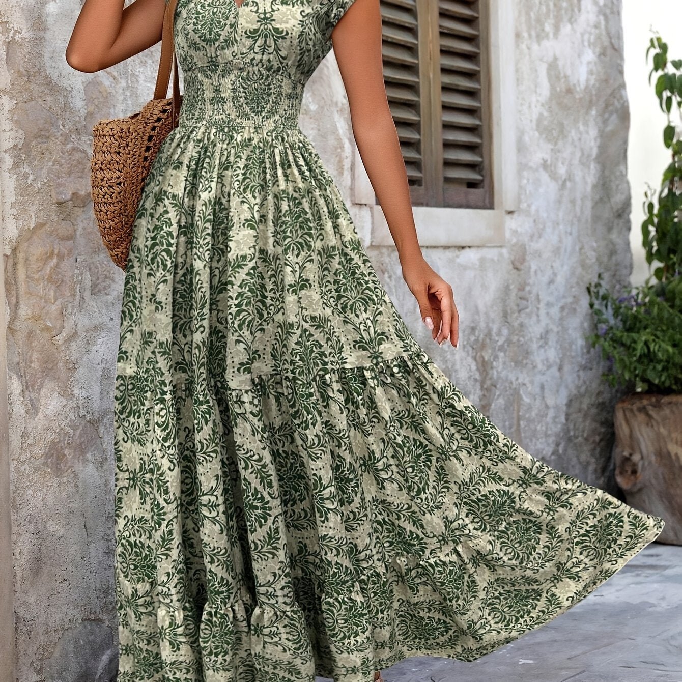 Nevaeh – Boho Printed Patchwork V - Neck Maxi Dress - Dress - Boho Style