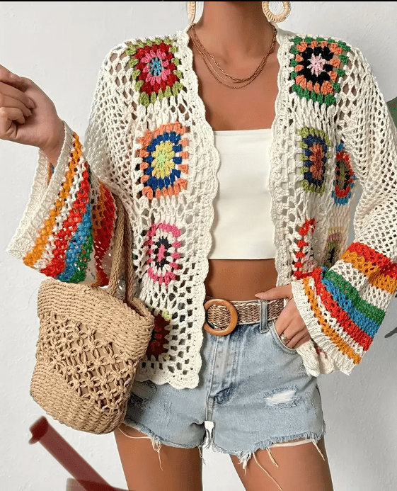 Olivia – Boho Crochet Rainbow Cardigan - Cardigan - Boho Style