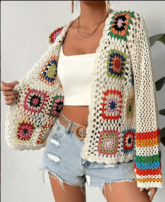 Olivia – Boho Crochet Rainbow Cardigan - Cardigan - Boho Style