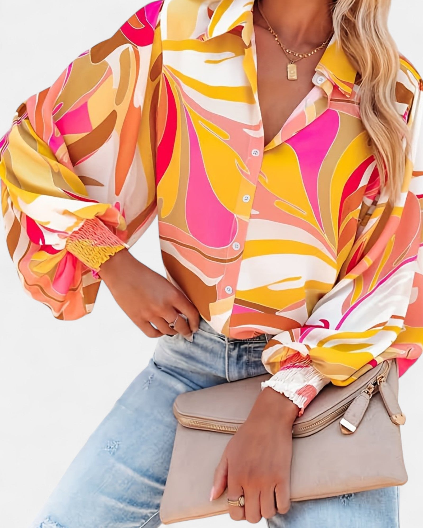 Olivia – Luxe Boho Print Blouse with Lantern Sleeves - Blouse - Boho Style