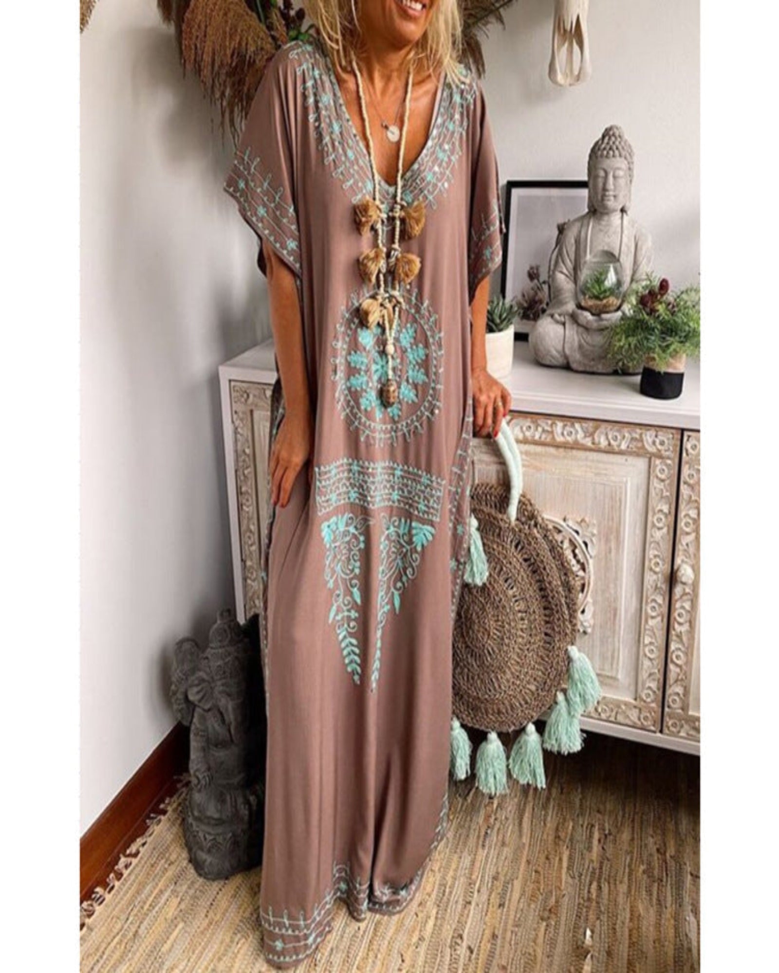Oriana– Bohemian Floral V Neck Maxi Dress - Dress - Boho Style