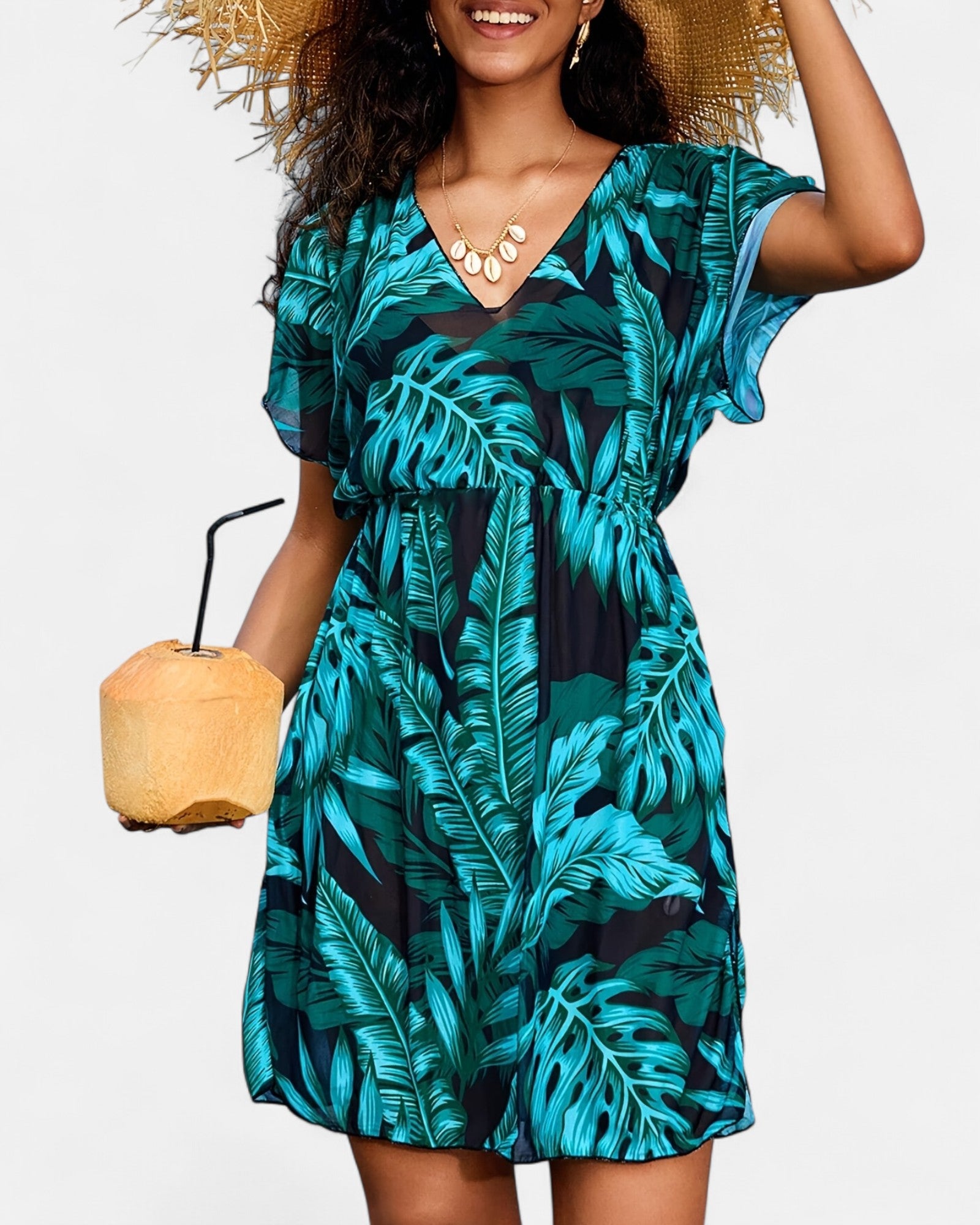 Penelope – Boho Leafy Mesh Beach Dress - Dress - Boho Style