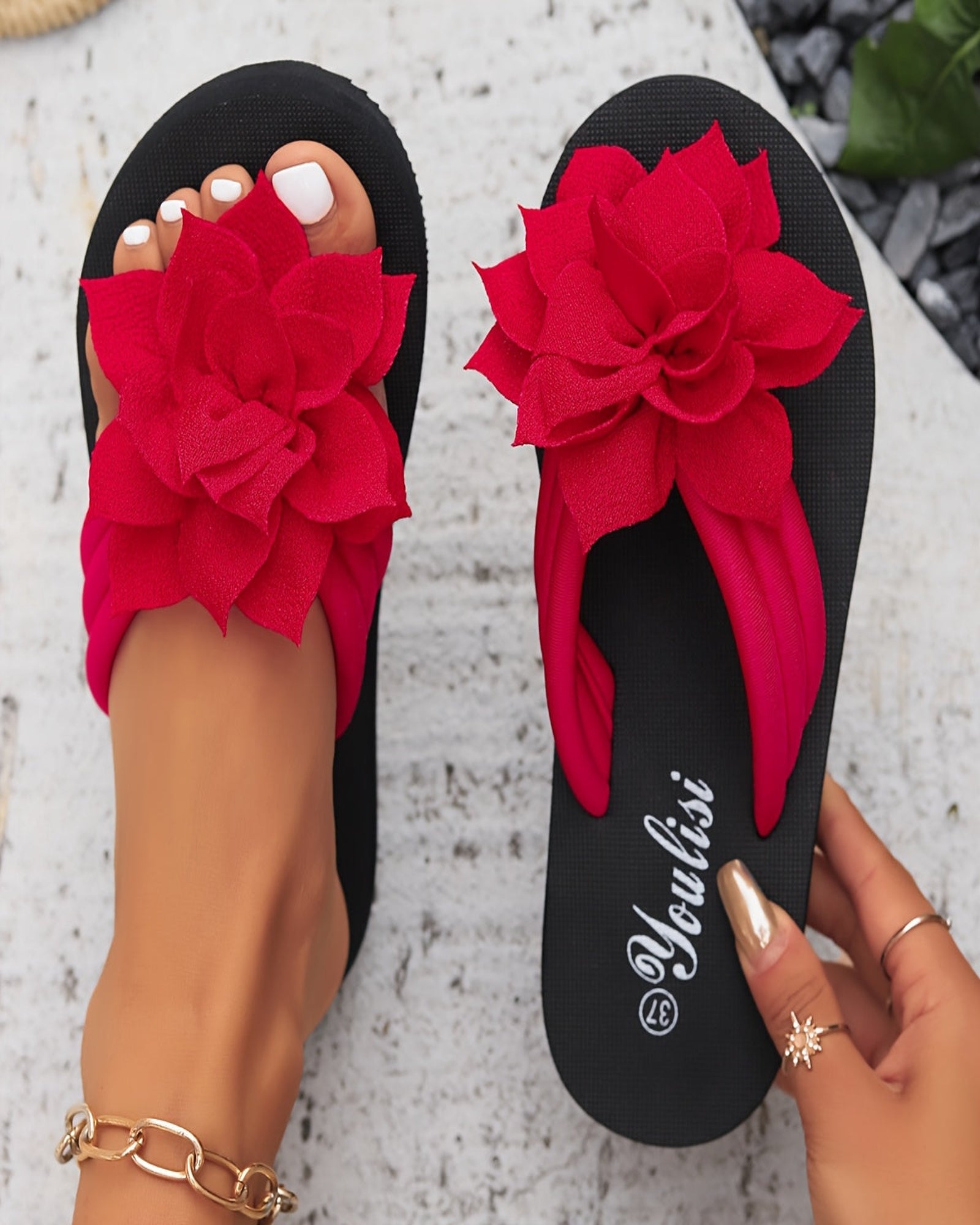 Primrose – Boho Floral Slip - On Mid Heel Flip - Flops - Flip - Flops - Boho Style