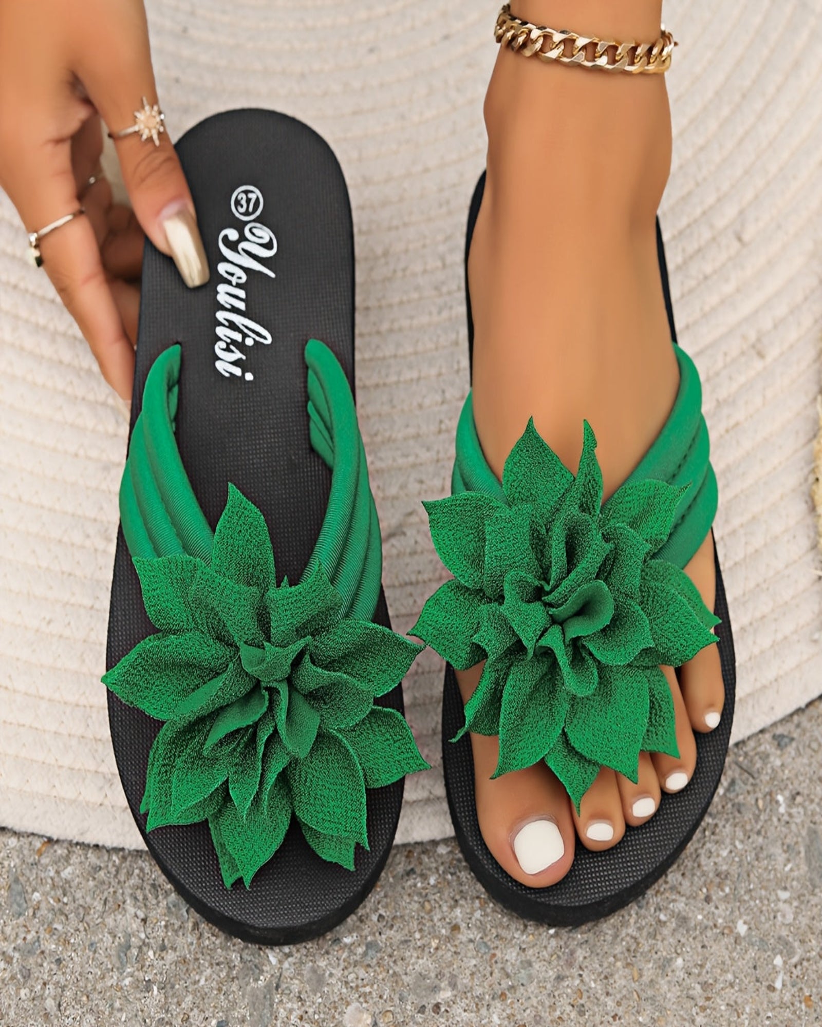 Primrose – Boho Floral Slip - On Mid Heel Flip - Flops - Flip - Flops - Boho Style