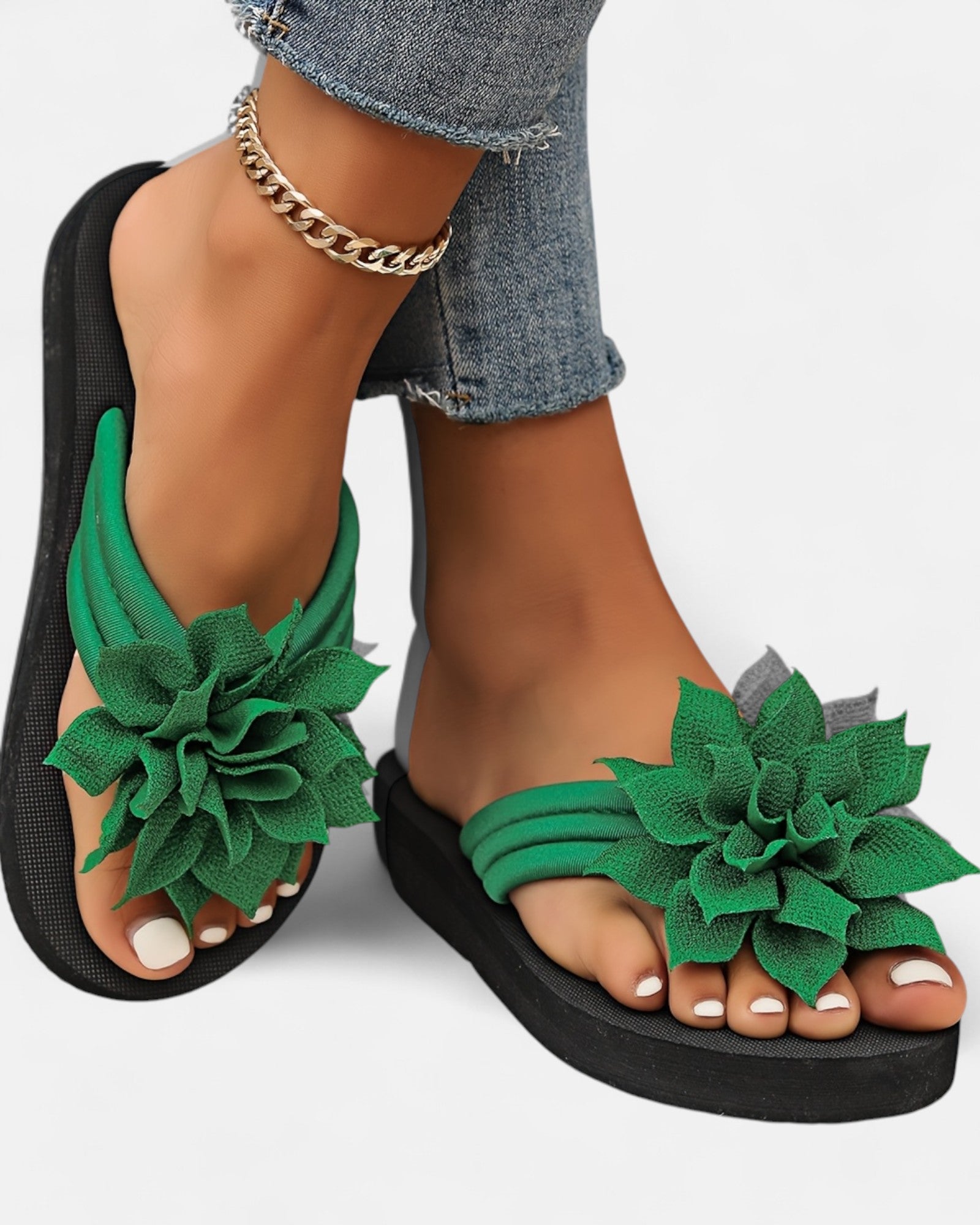 Primrose – Boho Floral Slip - On Mid Heel Flip - Flops - Flip - Flops - Boho Style