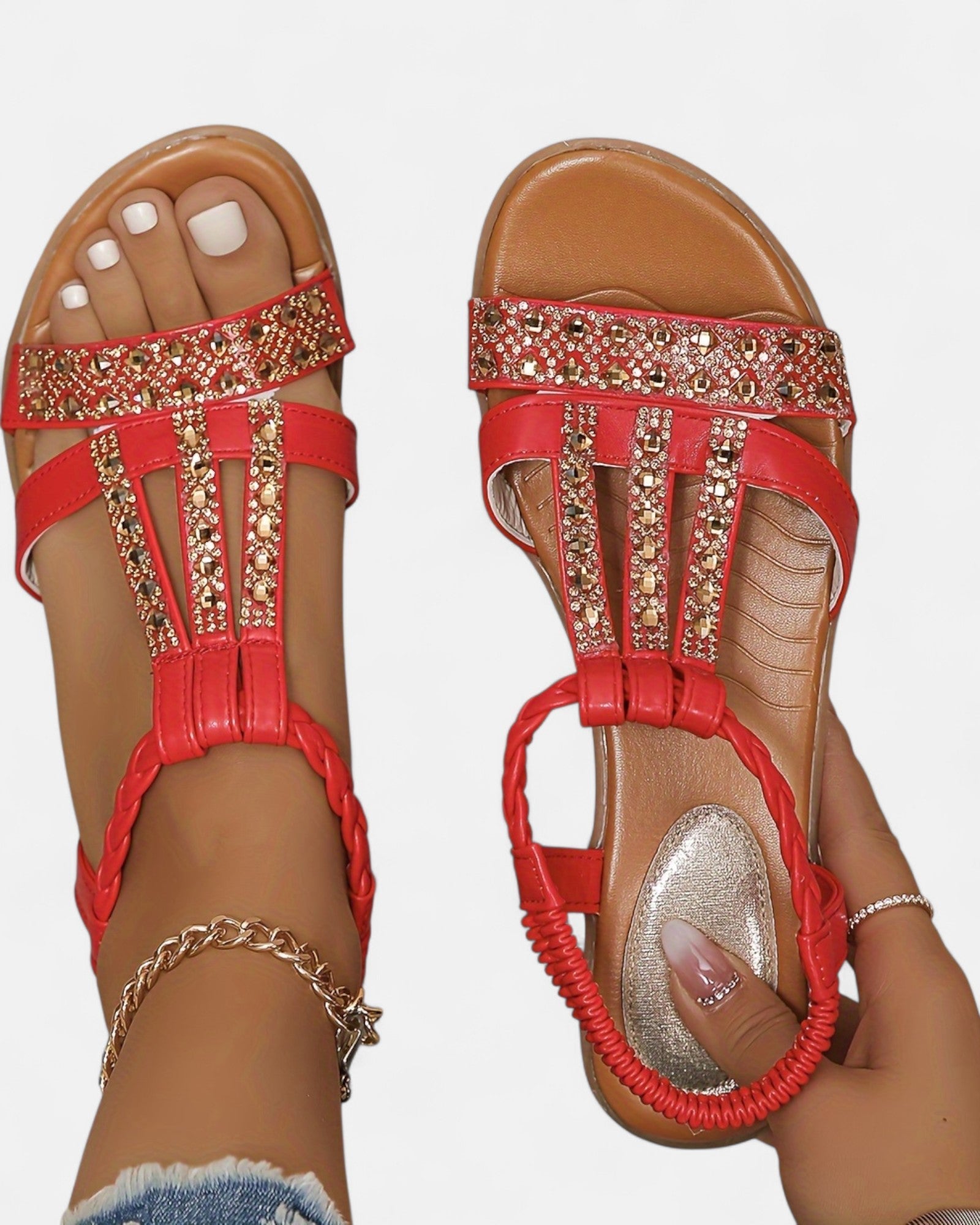 Primrose – Chic Boho Wedge Sandals with Rhinestone Detail - Sandals - Boho Style