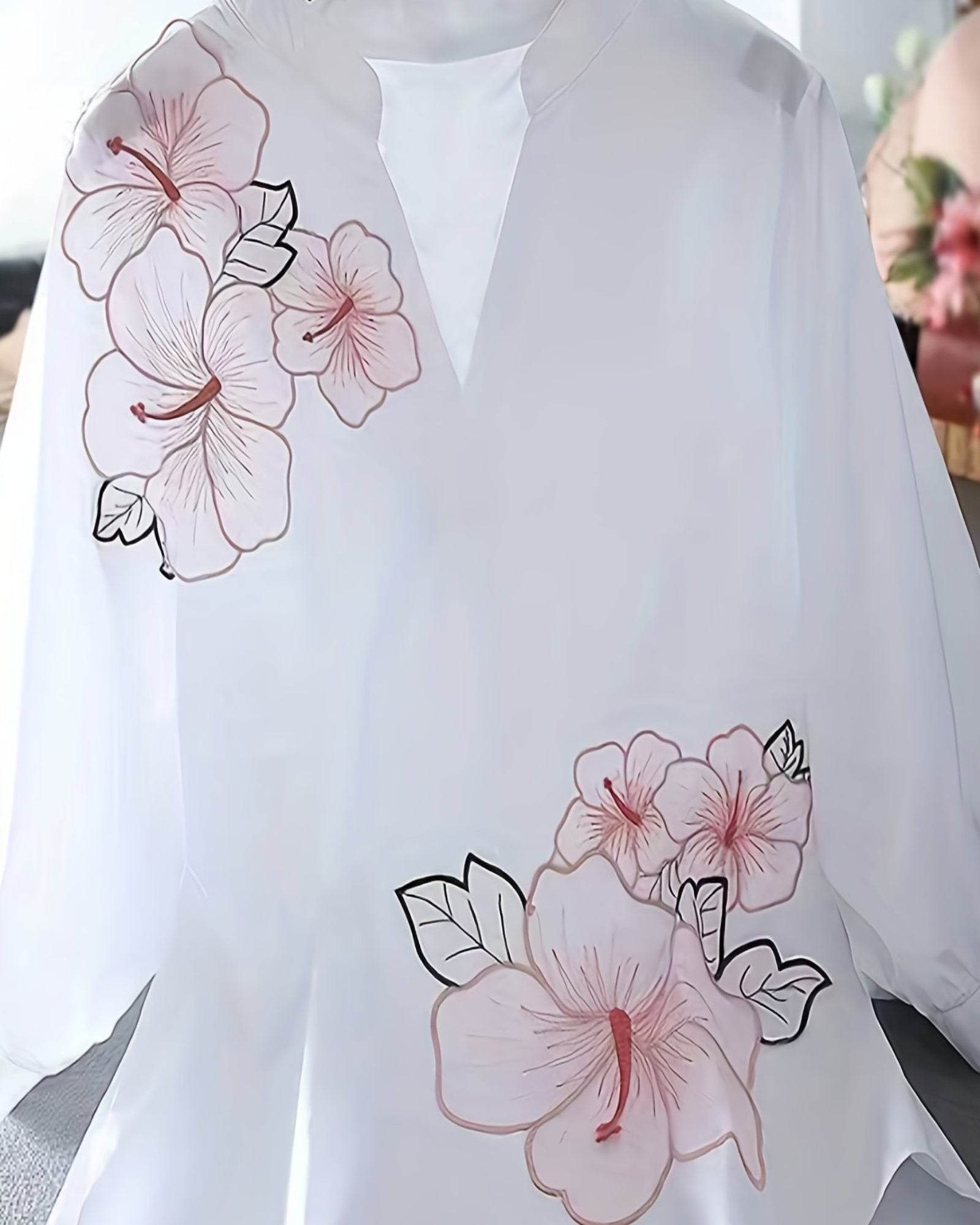Quinn– Boho Floral V - Neck Blouse with Sheer Sleeves - Blouse - Boho Style