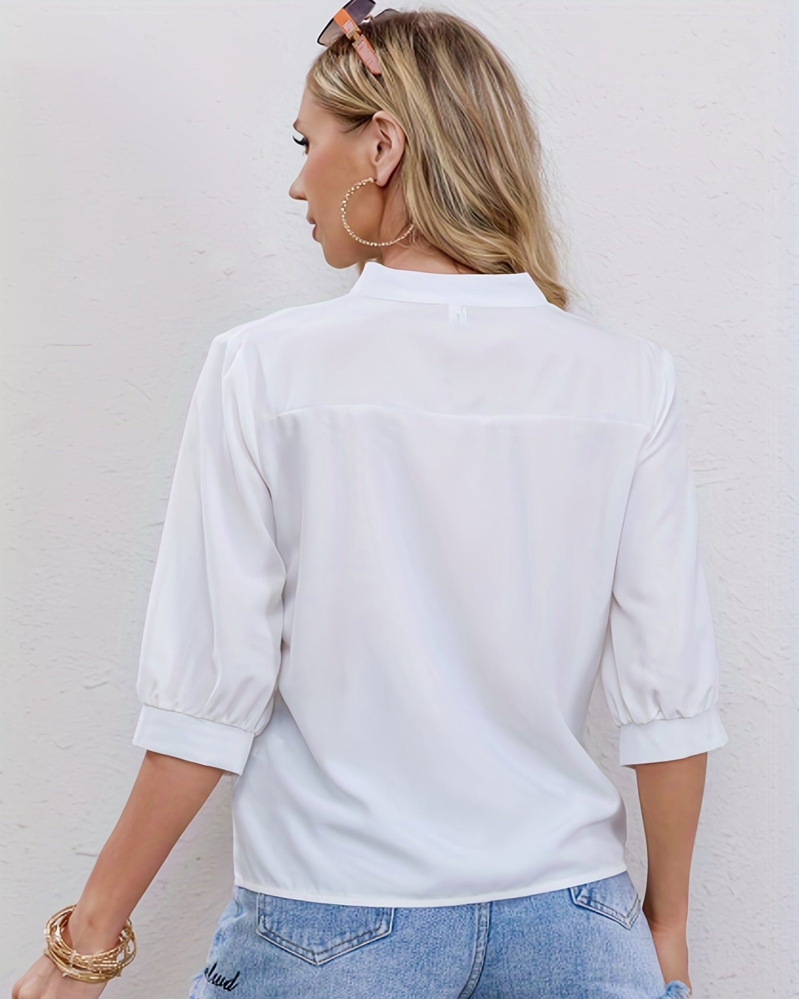 Quinn– Boho Floral V - Neck Blouse with Sheer Sleeves - Blouse - Boho Style