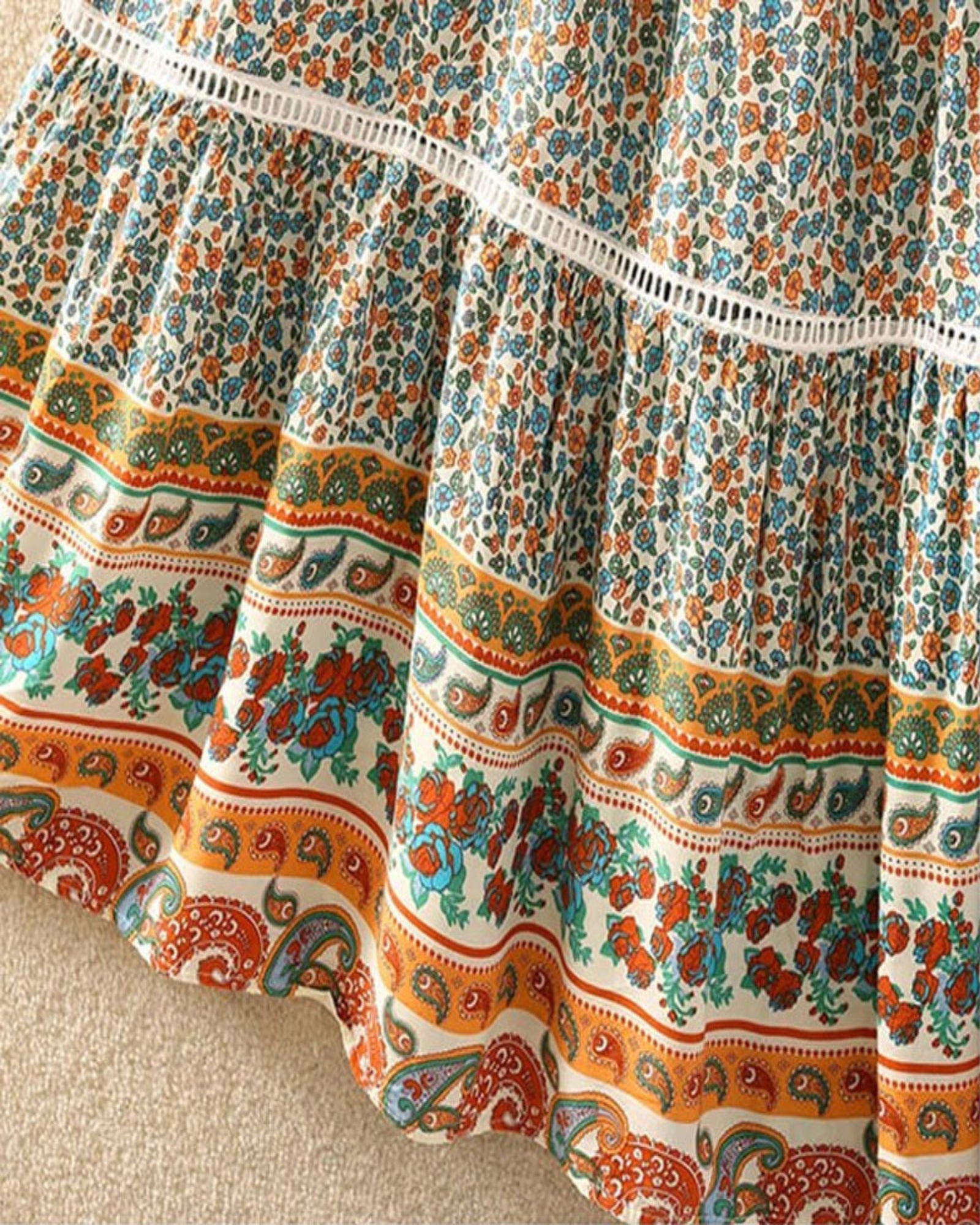 Raya – Bohemian Olive Meadow Maxi Skirt - Skirt - Boho Style