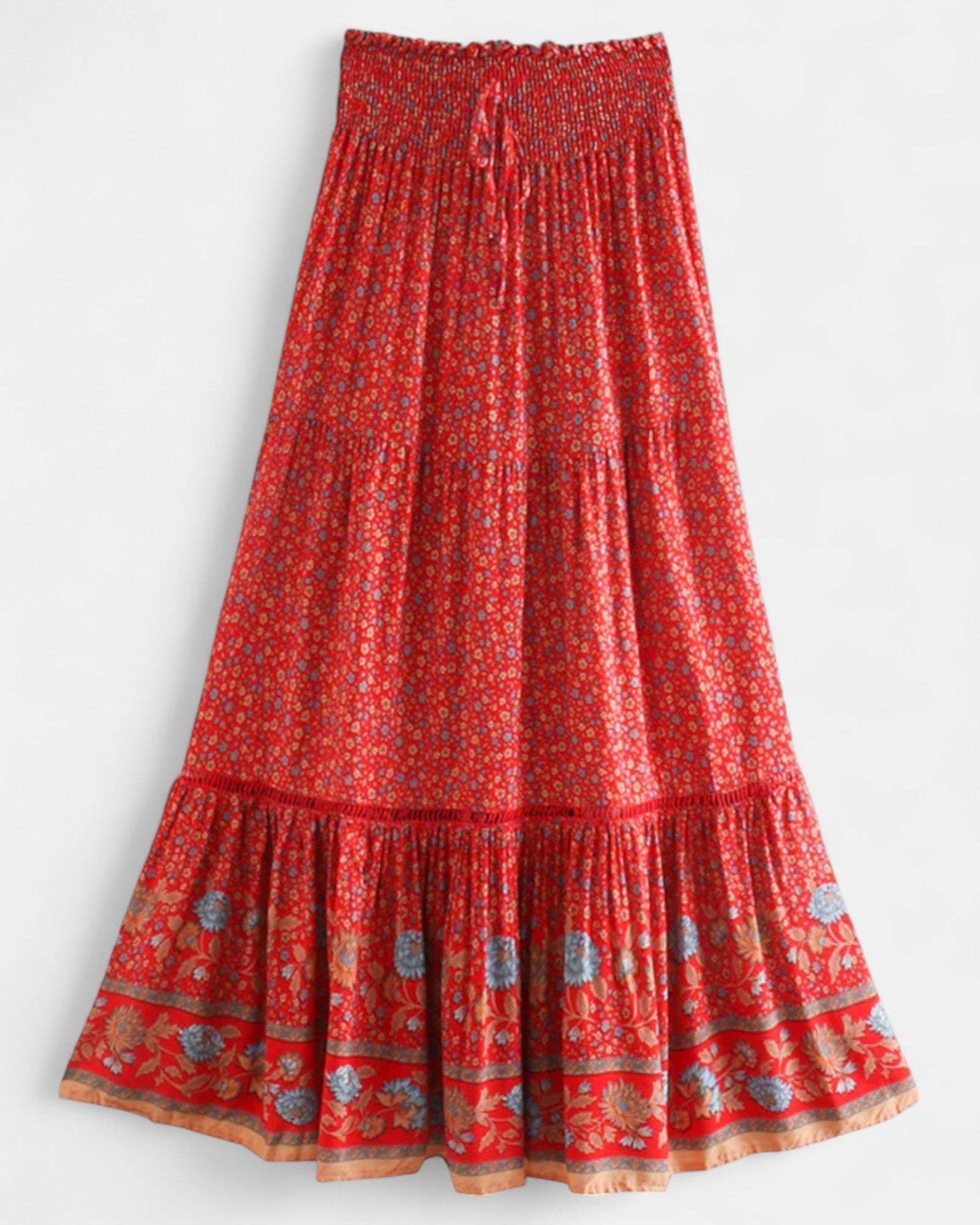 Raya – Bohemian Olive Meadow Maxi Skirt - Skirt - Boho Style