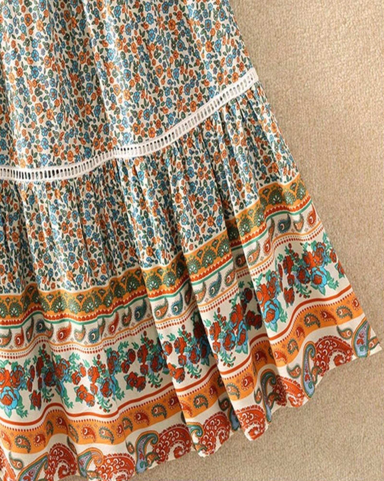 Raya – Bohemian Olive Meadow Maxi Skirt - Skirt - Boho Style