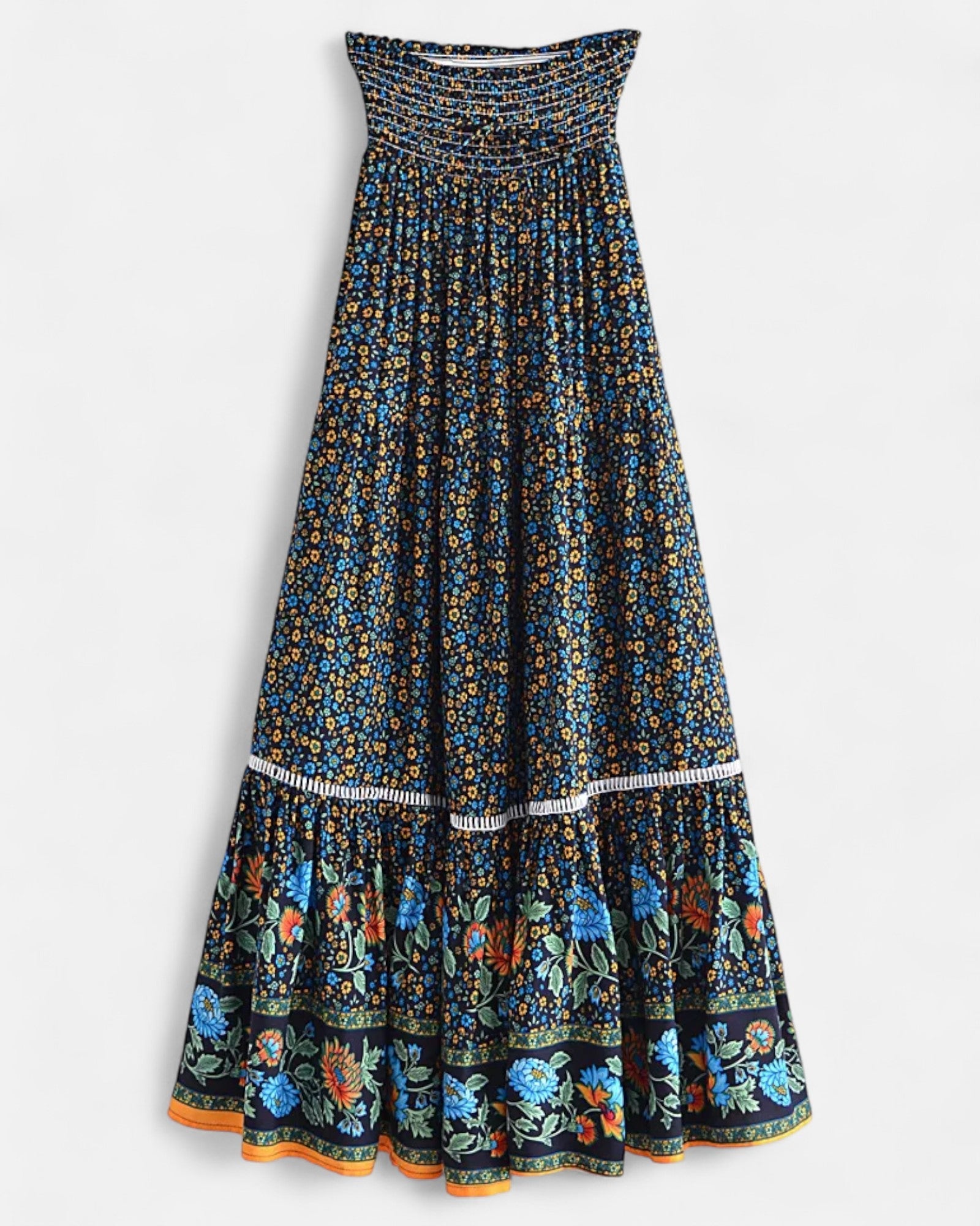 Raya – Bohemian Olive Meadow Maxi Skirt - Skirt - Boho Style