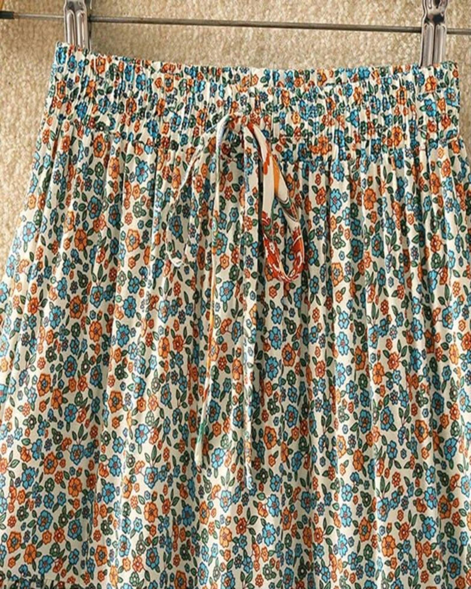 Raya – Bohemian Olive Meadow Maxi Skirt - Skirt - Boho Style