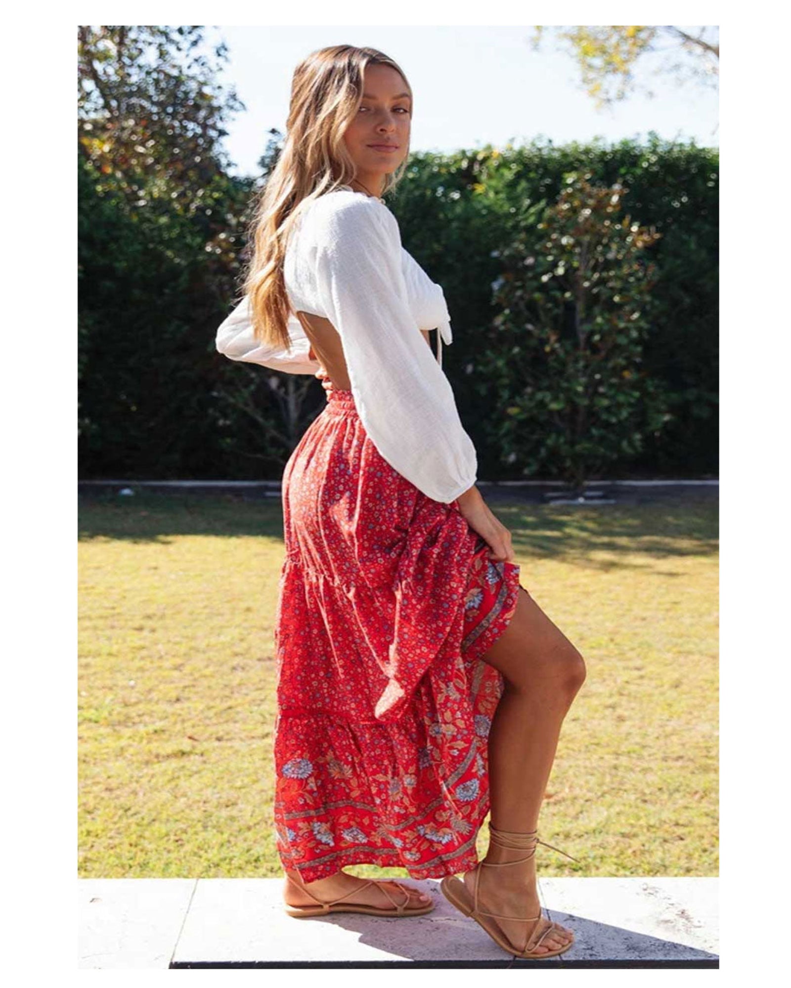 Raya – Bohemian Olive Meadow Maxi Skirt - Skirt - Boho Style