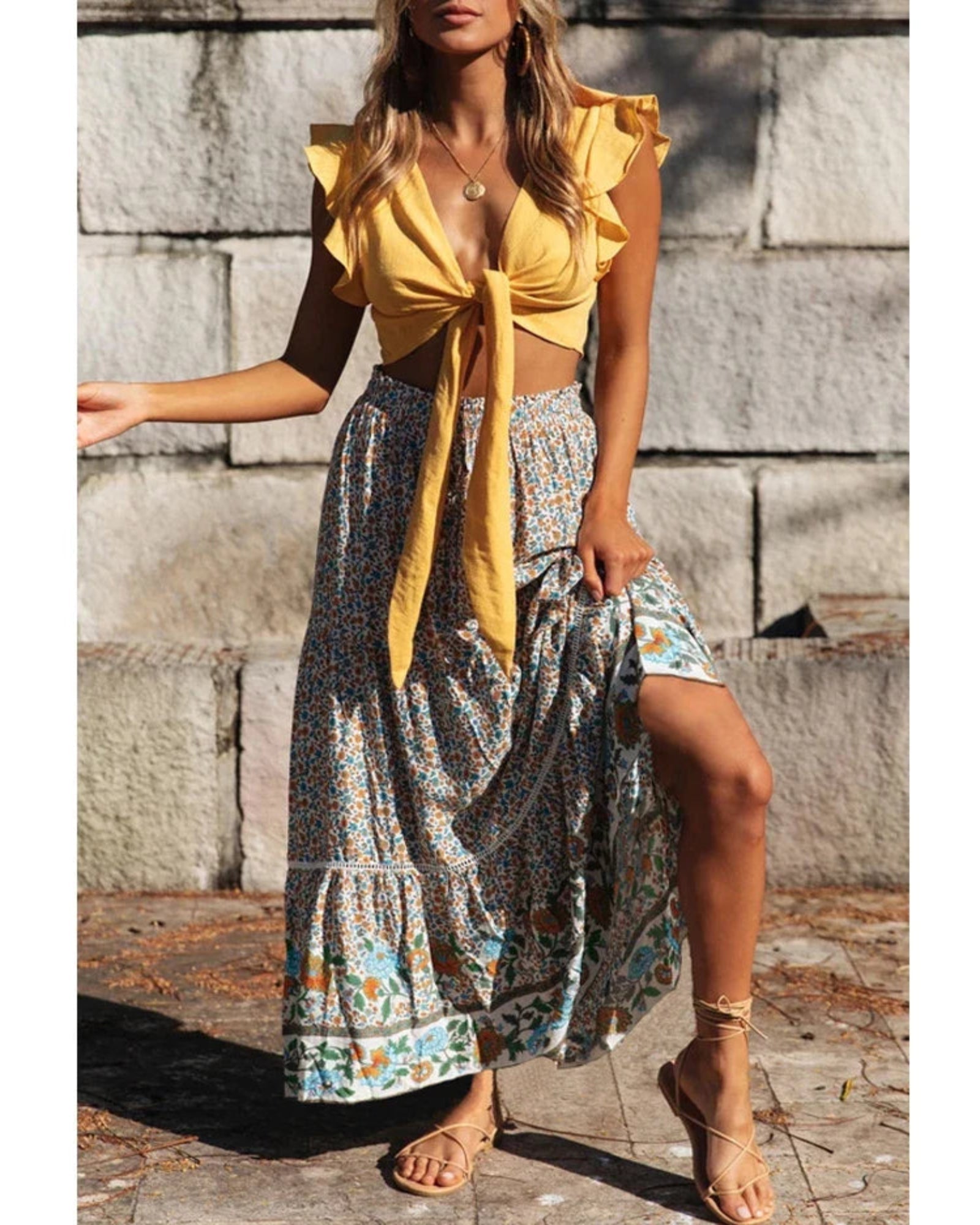 Raya – Bohemian Olive Meadow Maxi Skirt - Skirt - Boho Style