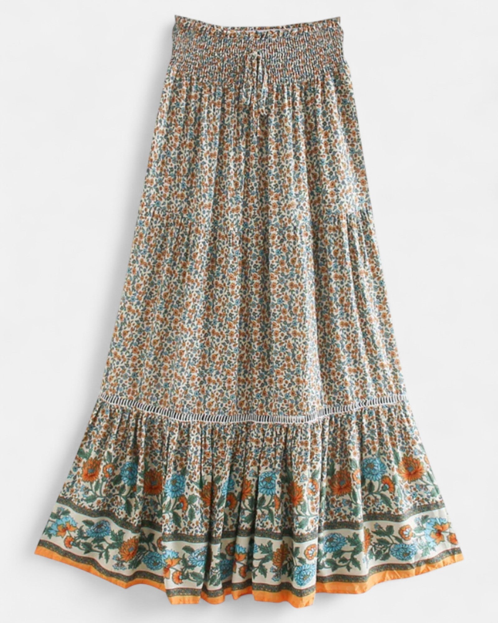 Raya – Bohemian Olive Meadow Maxi Skirt - Skirt - Boho Style