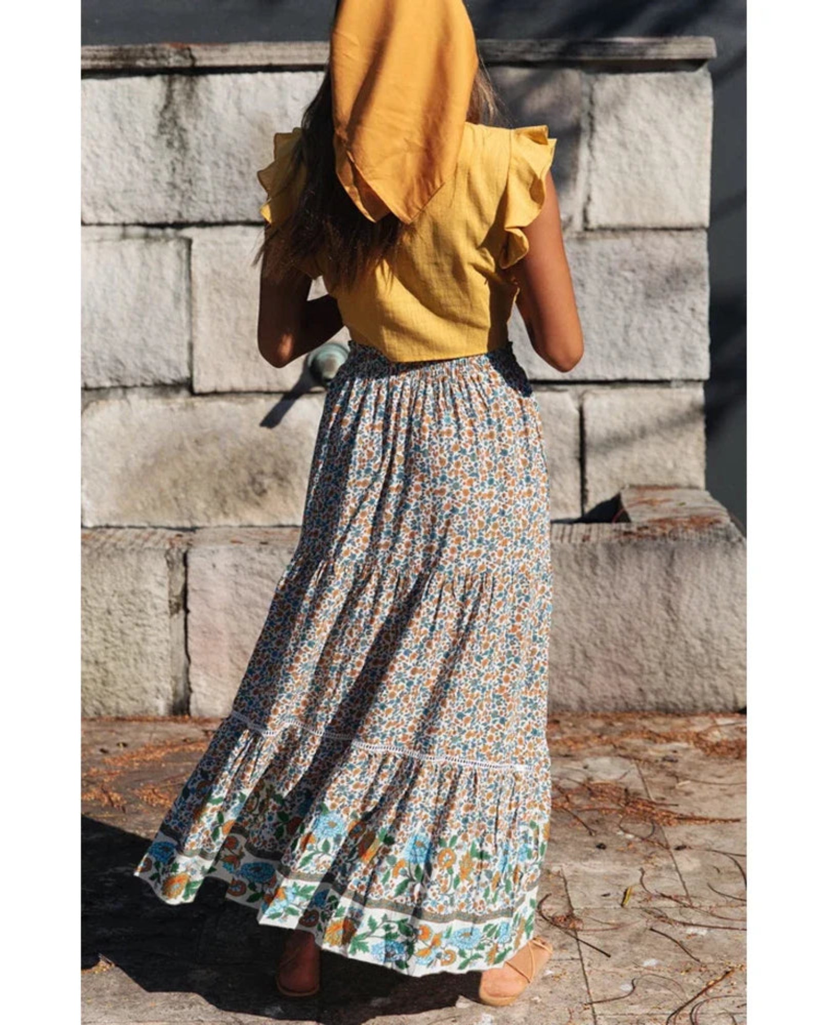 Raya – Bohemian Olive Meadow Maxi Skirt - Skirt - Boho Style
