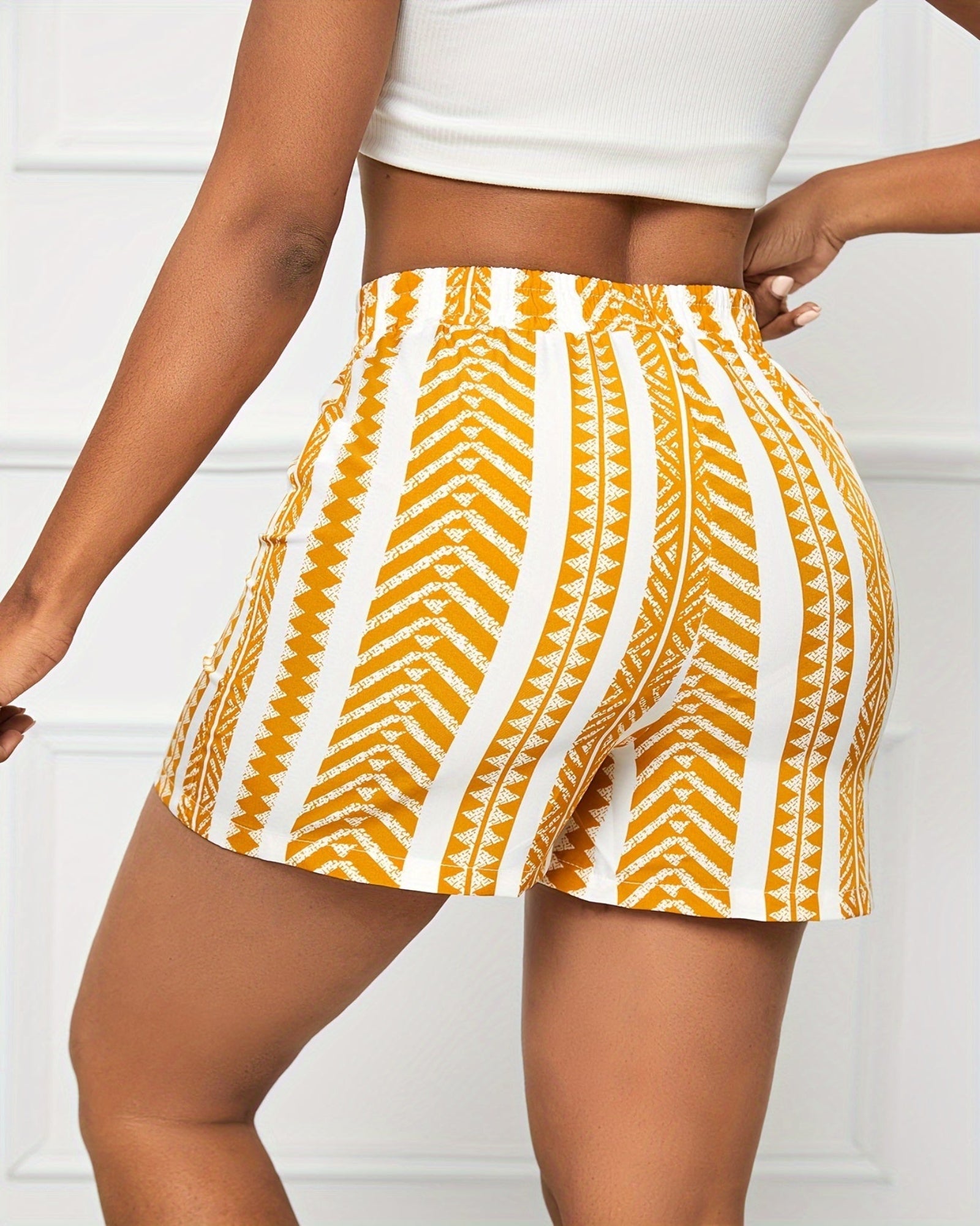 Reina – Boho Chic Elastic Waist Summer Shorts in Stripes - Short - Boho Style