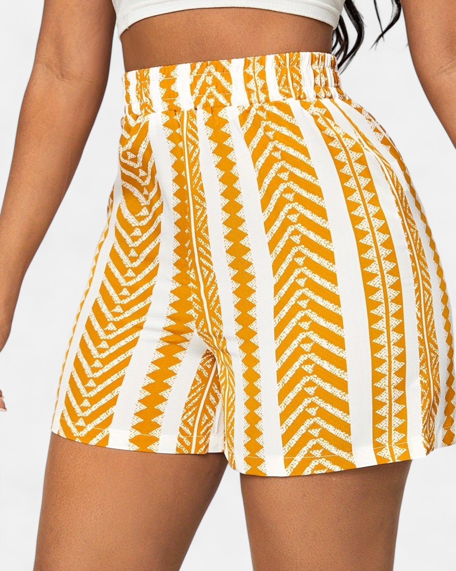 Reina – Boho Chic Elastic Waist Summer Shorts in Stripes - Short - Boho Style
